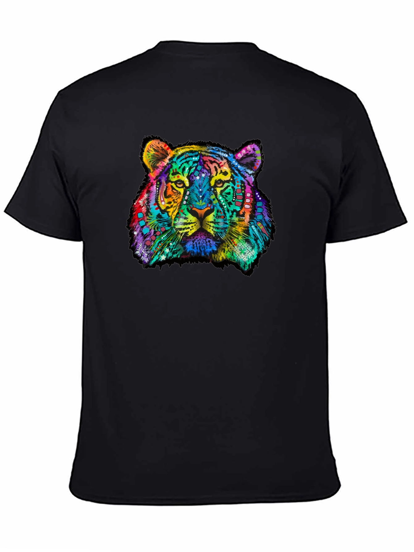 Black Vibrant Tiger Graphic Tee - Black Cotton T-Shirt view 4