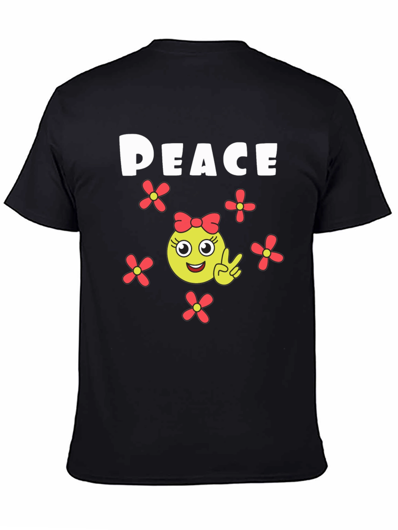 Black Peace Sign Emoji T-Shirt - Black Cotton view 4