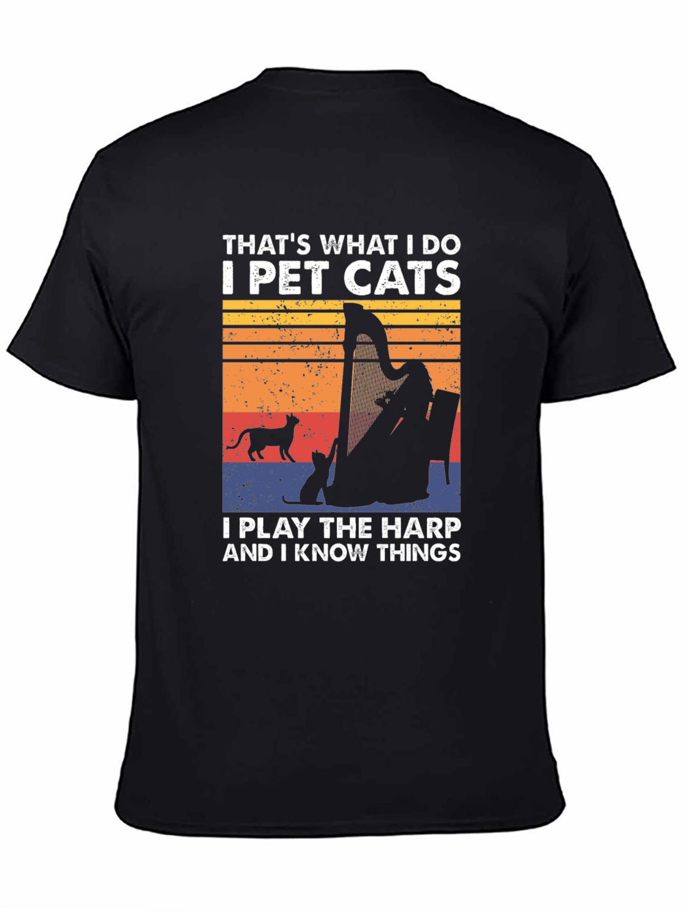Black Pet Cats & Harp Player Graphic T-Shirt view 4