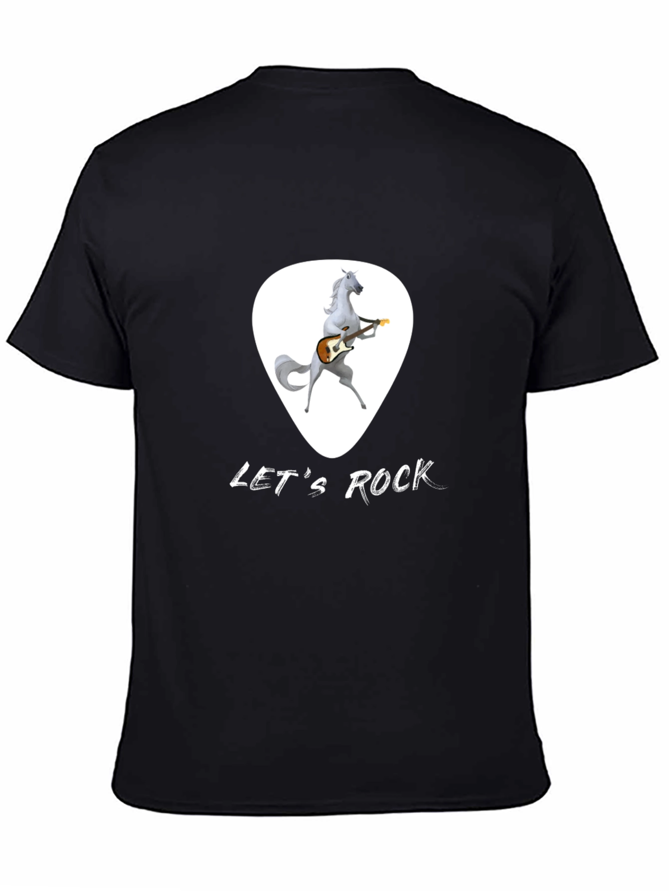Black Let's Rock Horse Guitarist Black T-Shirt view 4