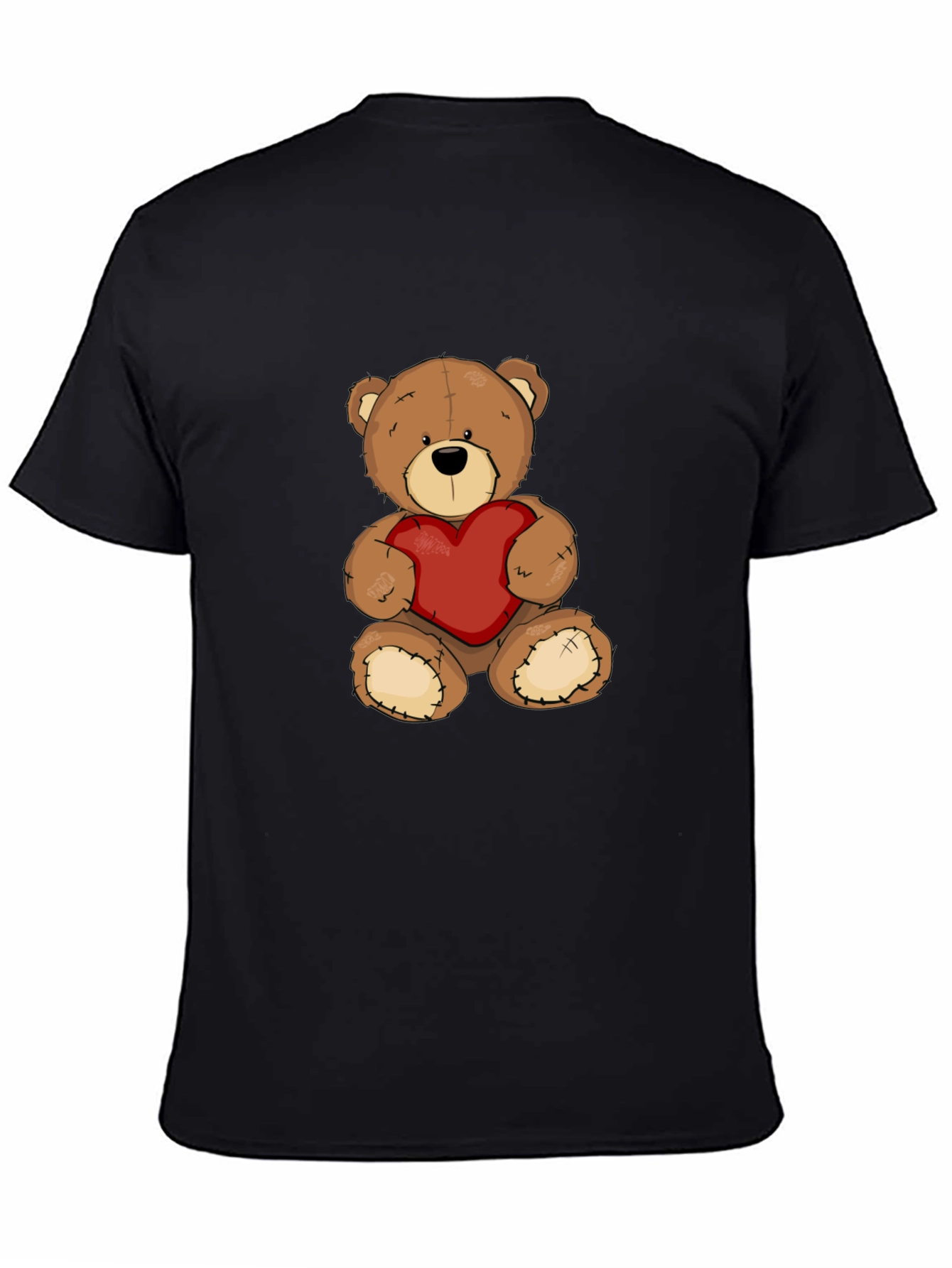 Black Teddy Bear Heart Graphic Tee - Men's Black T-Shirt view 4