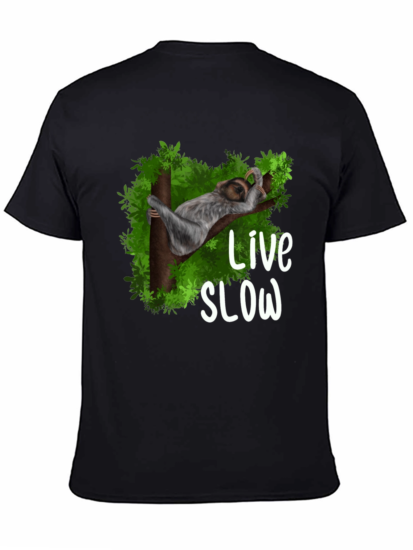 Black Live Slow Sloth Graphic Tee - Unisex Black T-Shirt view 4
