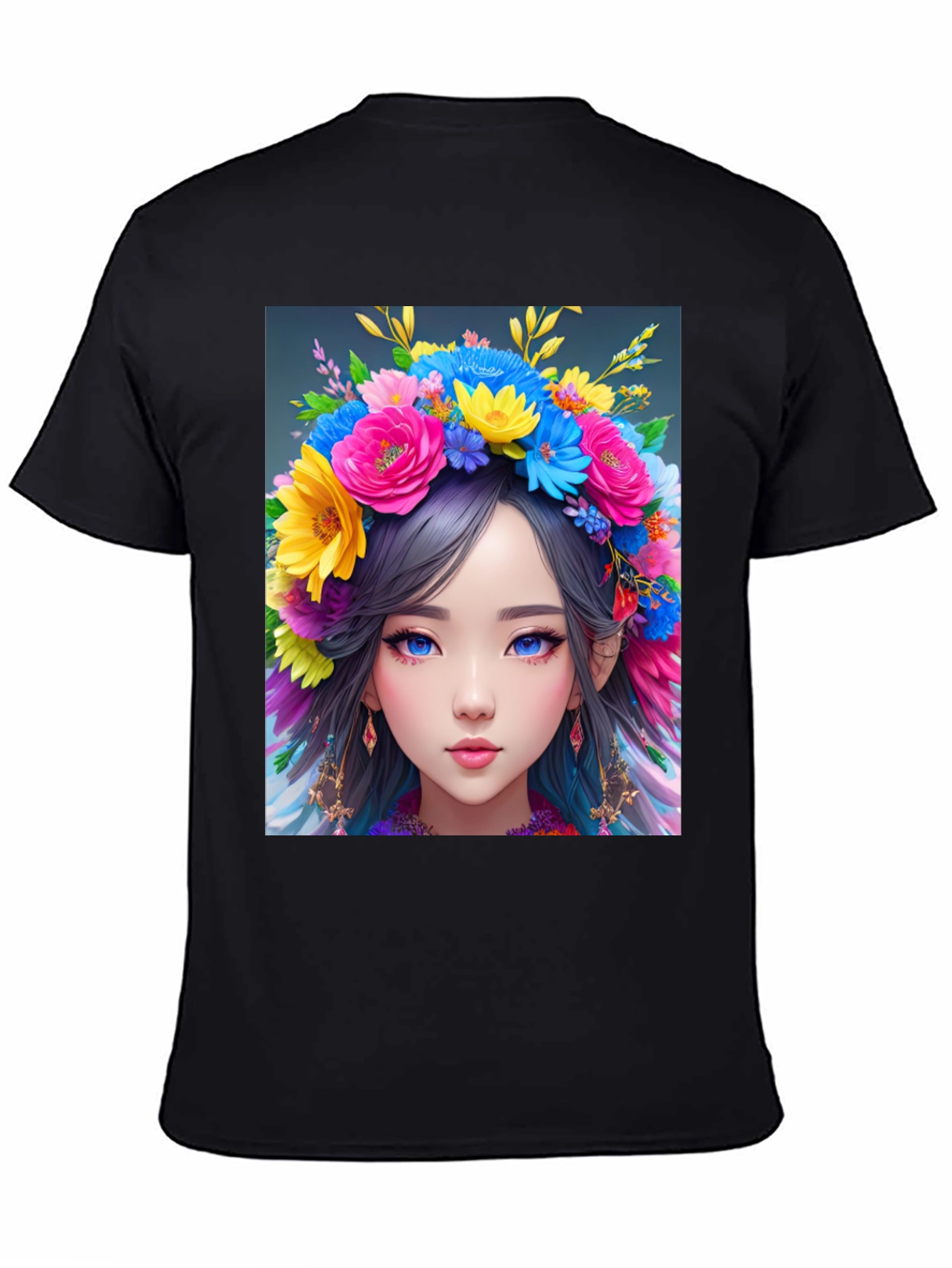 Black Floral Crown Girl Graphic T-Shirt view 4