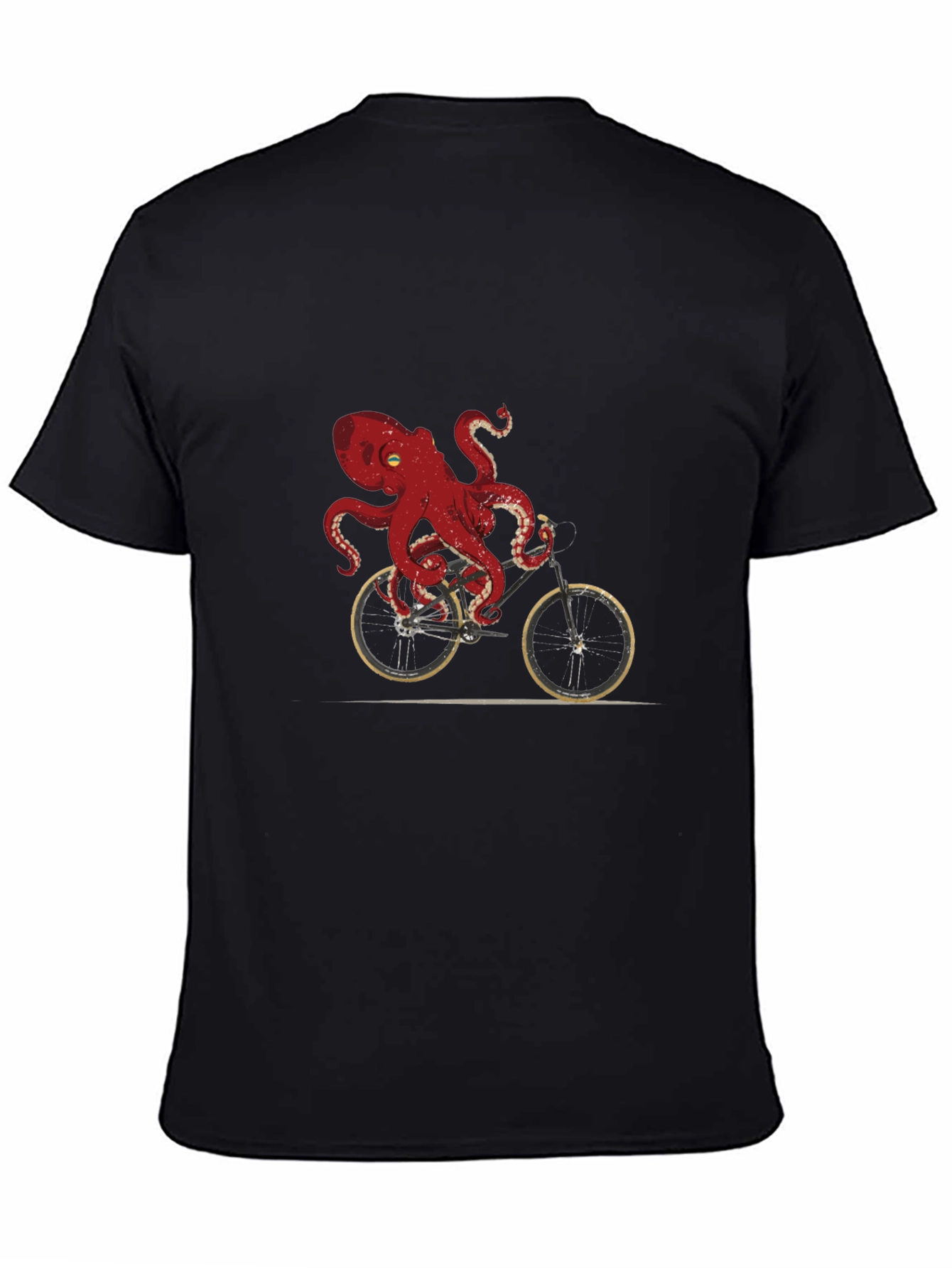 Black Octopus Riding Bike Graphic T-Shirt view 4