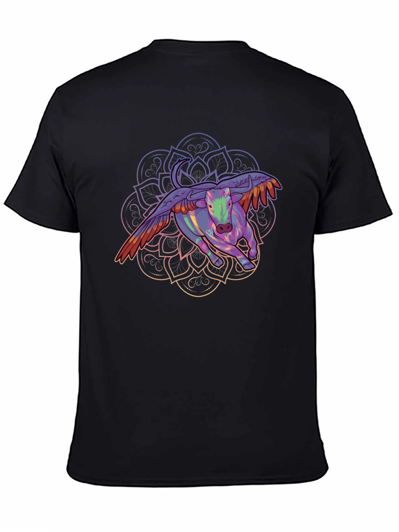 Black Winged Bull Mandala Graphic Tee - Black view 4