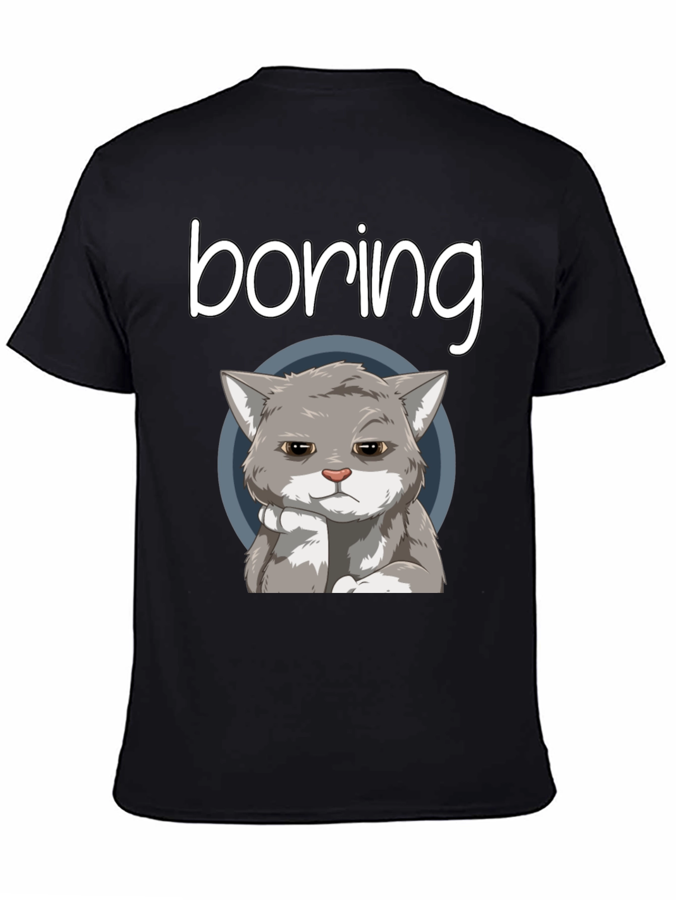 Black Boring Cat T-Shirt - Funny Graphic Tee view 4