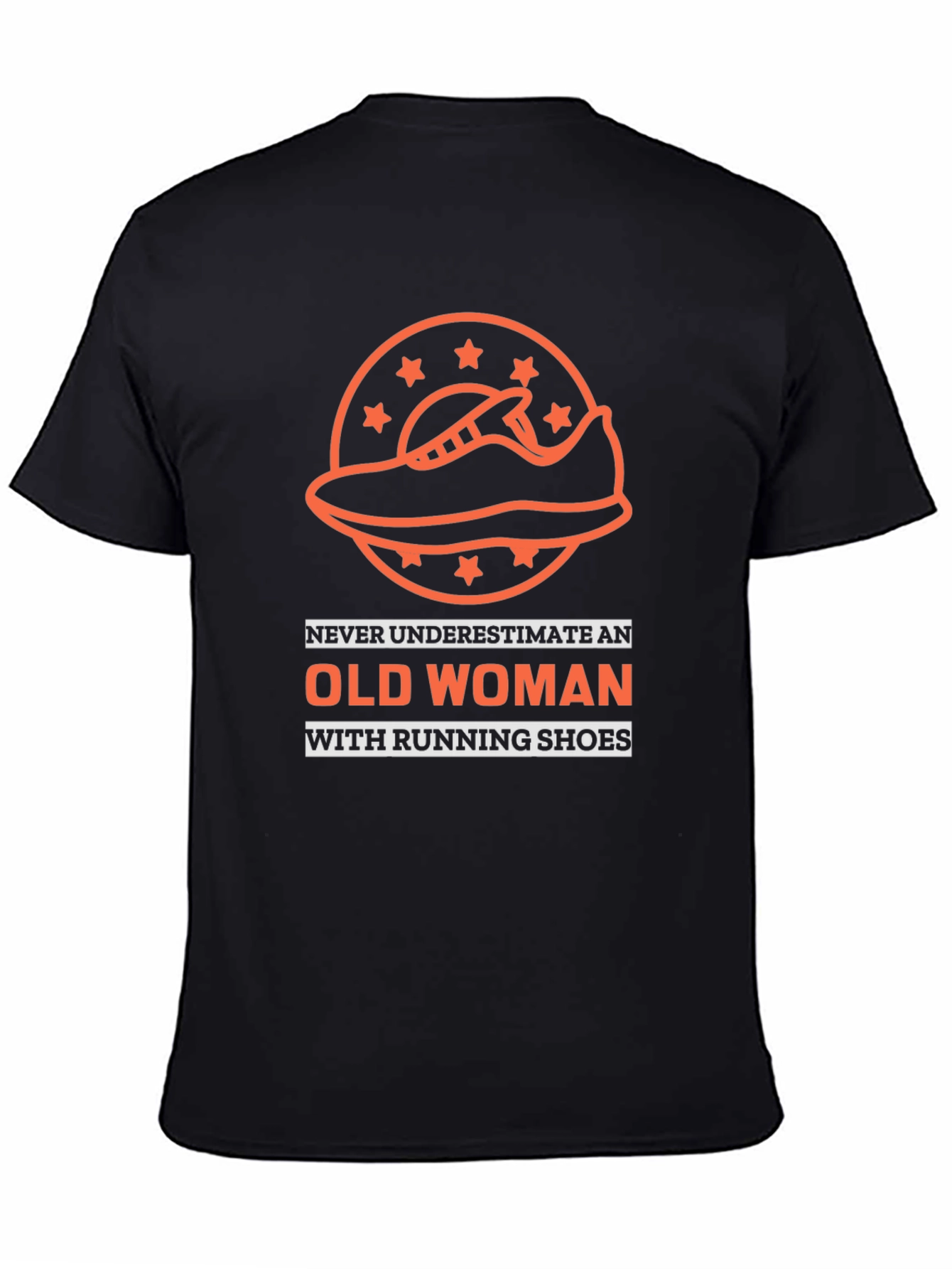 Black Funny Old Woman Running Shoes T-Shirt view 4