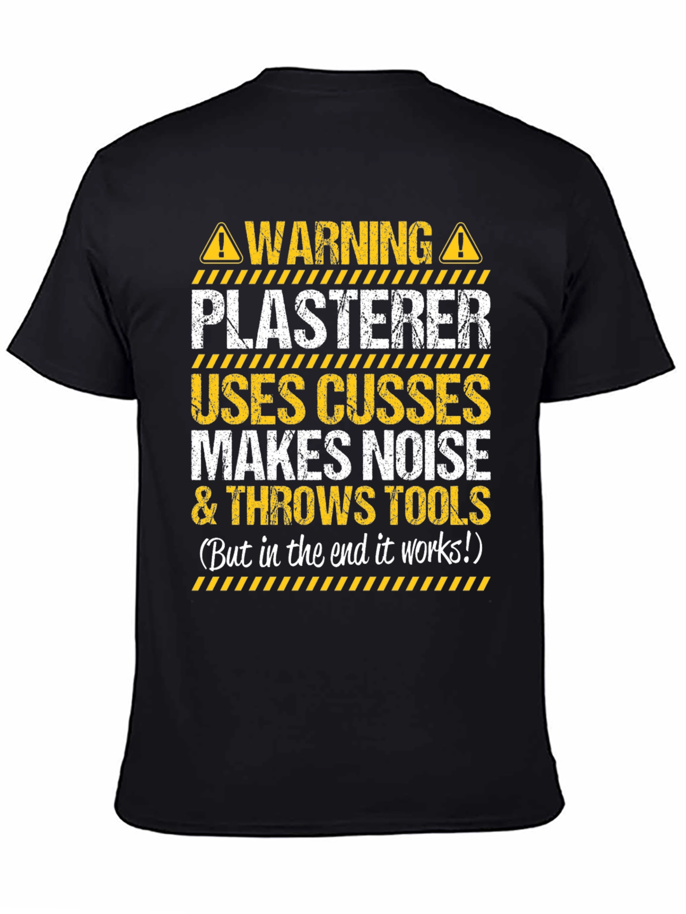 Black Warning Plasterer T-Shirt - Funny Construction Worker Tee view 4