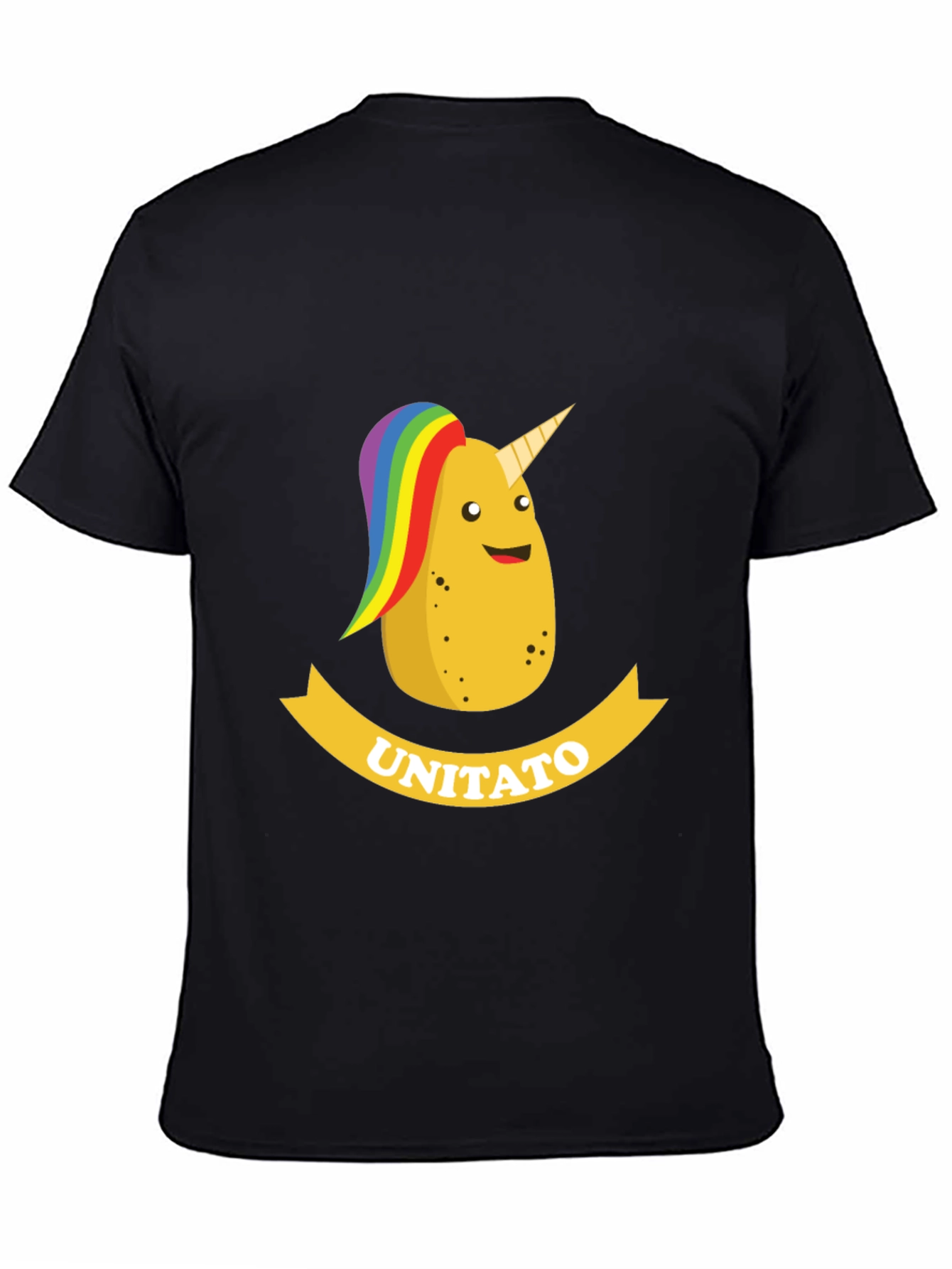 Black Unitato Potato Unicorn Black T-Shirt view 4