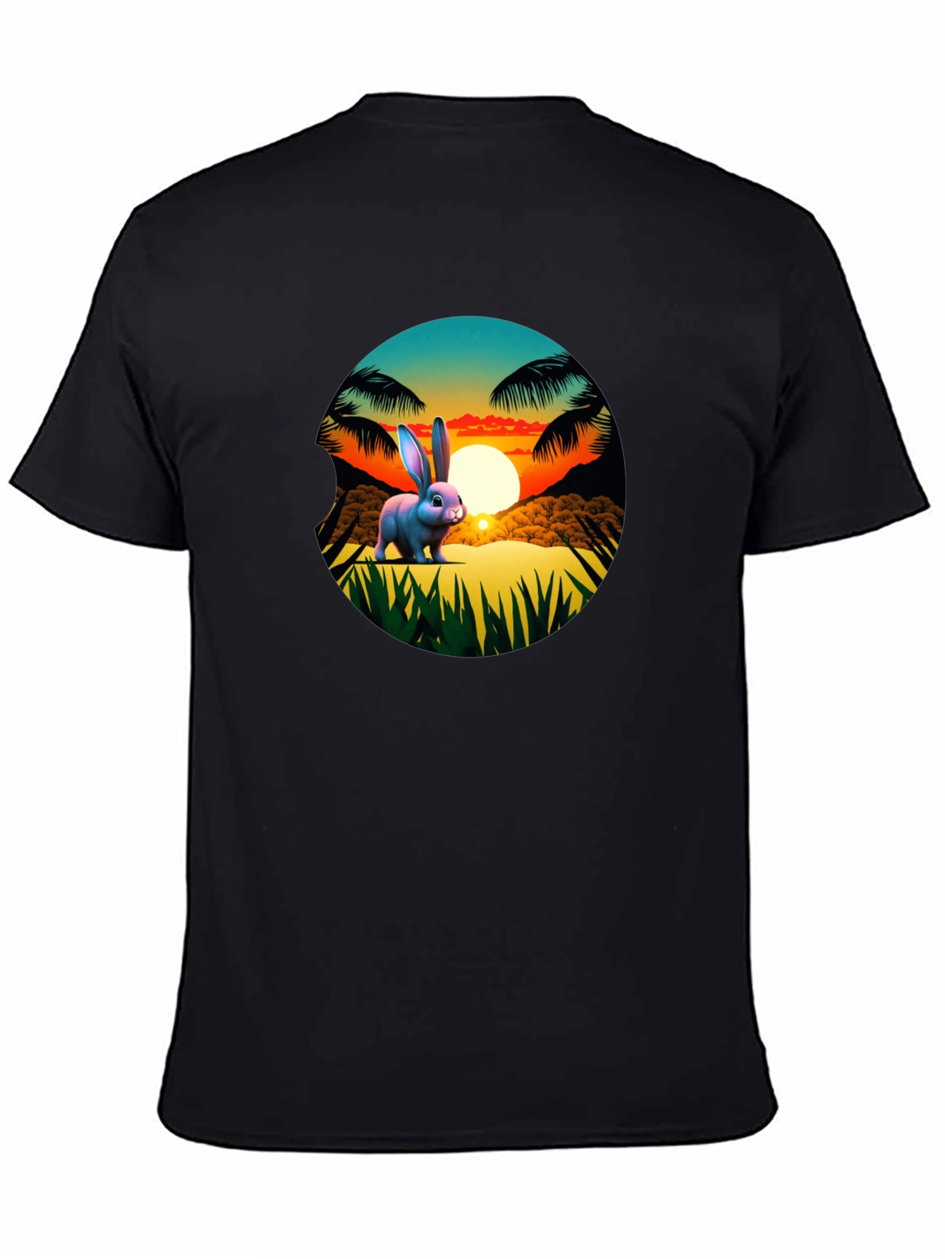 Black Tropical Bunny Sunset Graphic Tee view 4