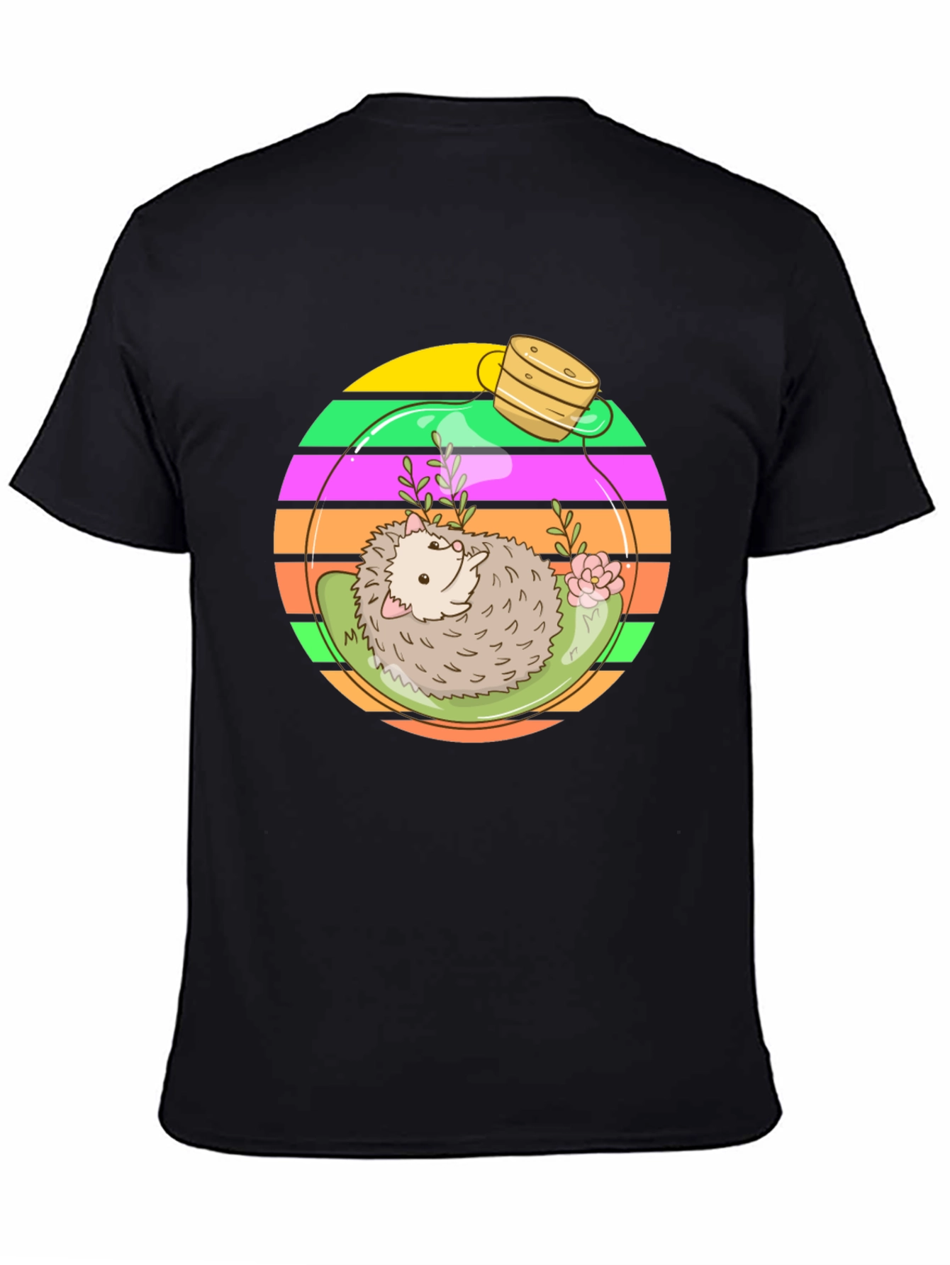 Black Hedgehog Terrarium Graphic Tee - Novelty T-Shirt view 4