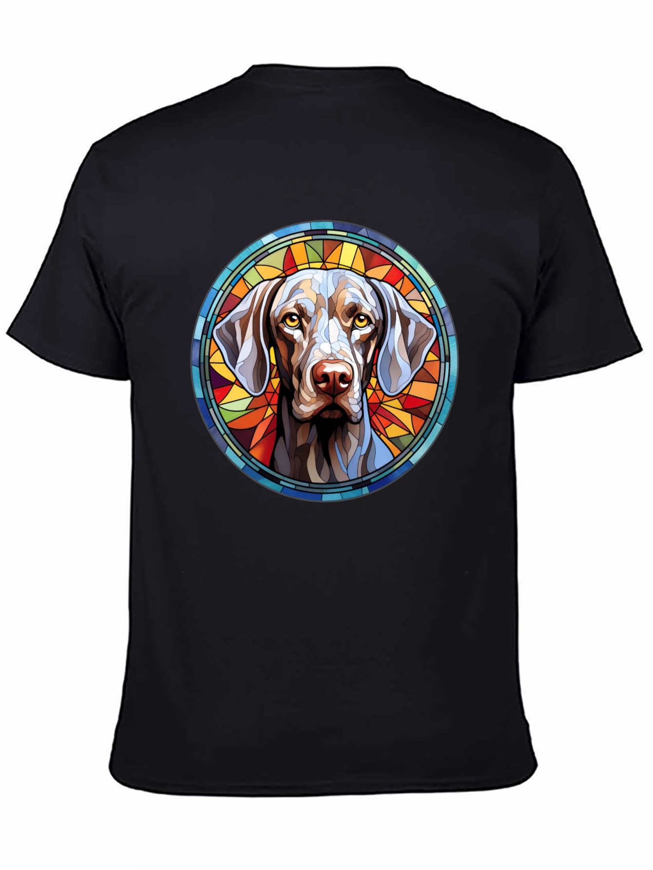 Black Dog Portrait Stained Glass Style Graphic Tee view 4