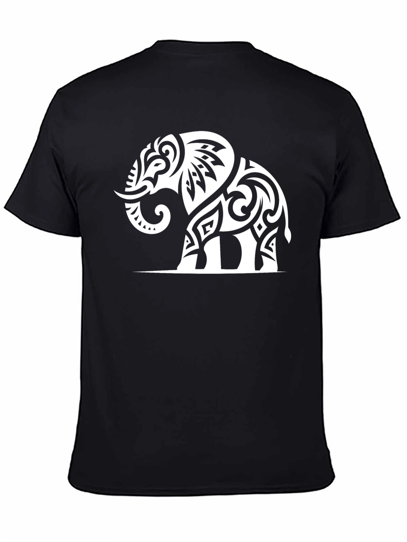 Black Tribal Elephant Graphic T-Shirt - Black Cotton Tee view 4