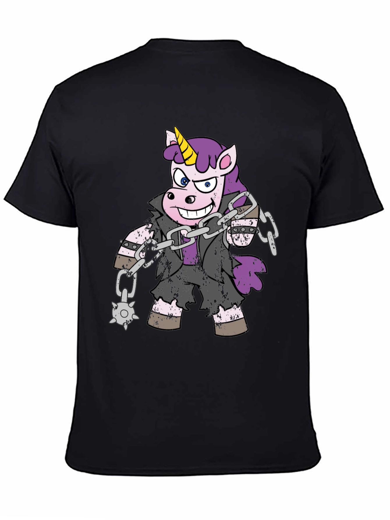 Black Unicorn Biker T-Shirt - Black Cotton Tee view 4