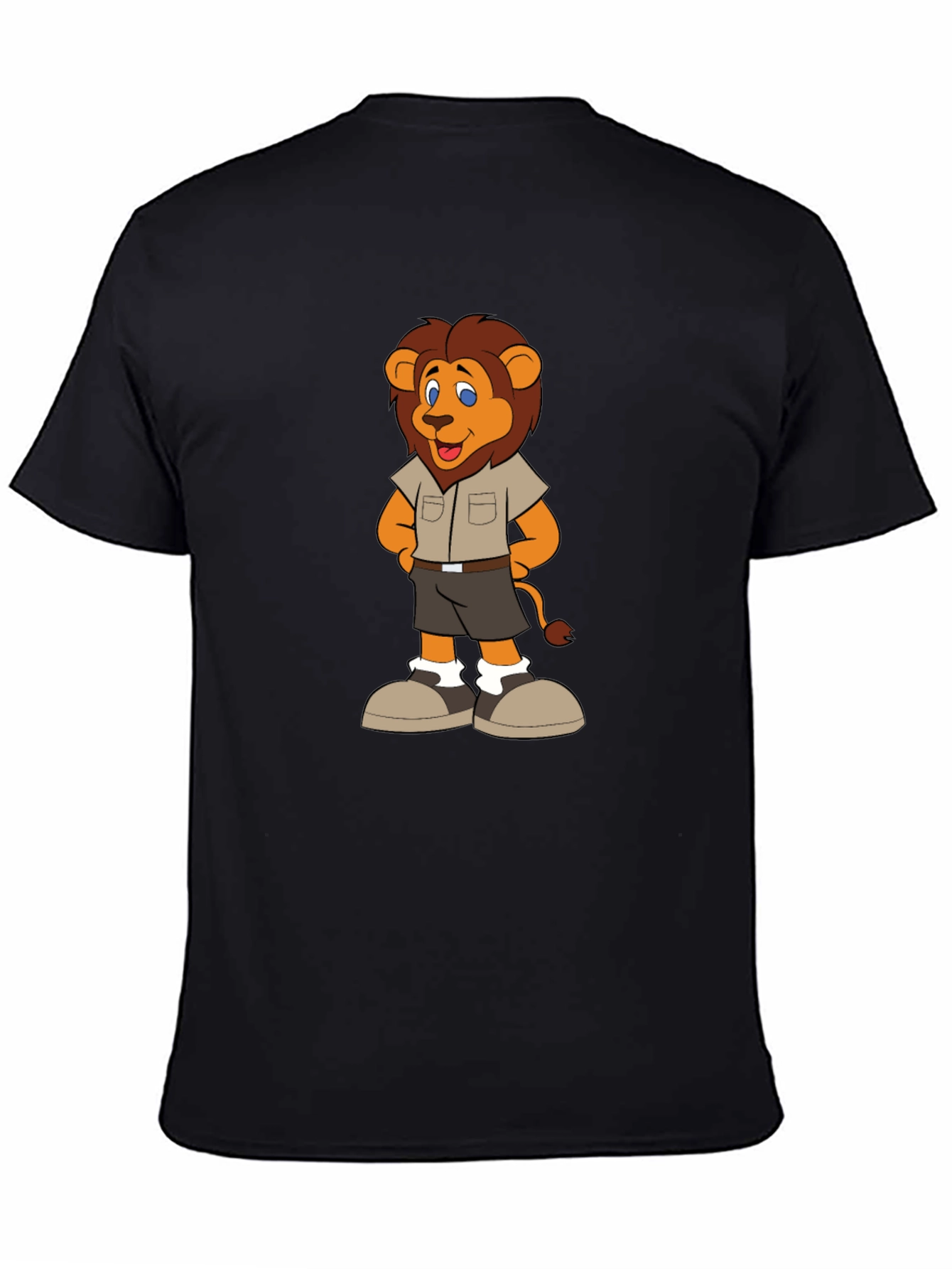 Black Lion Cartoon Graphic Tee - Unisex Black T-Shirt view 4