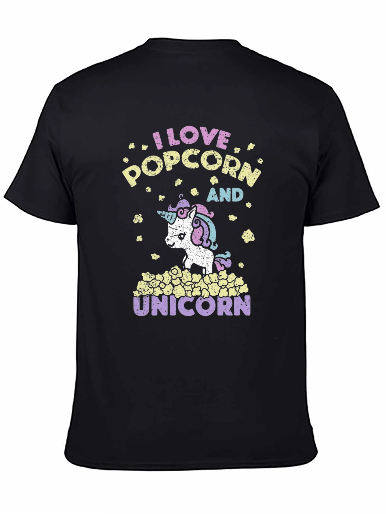Black I Love Popcorn and Unicorns Graphic T-Shirt view 4