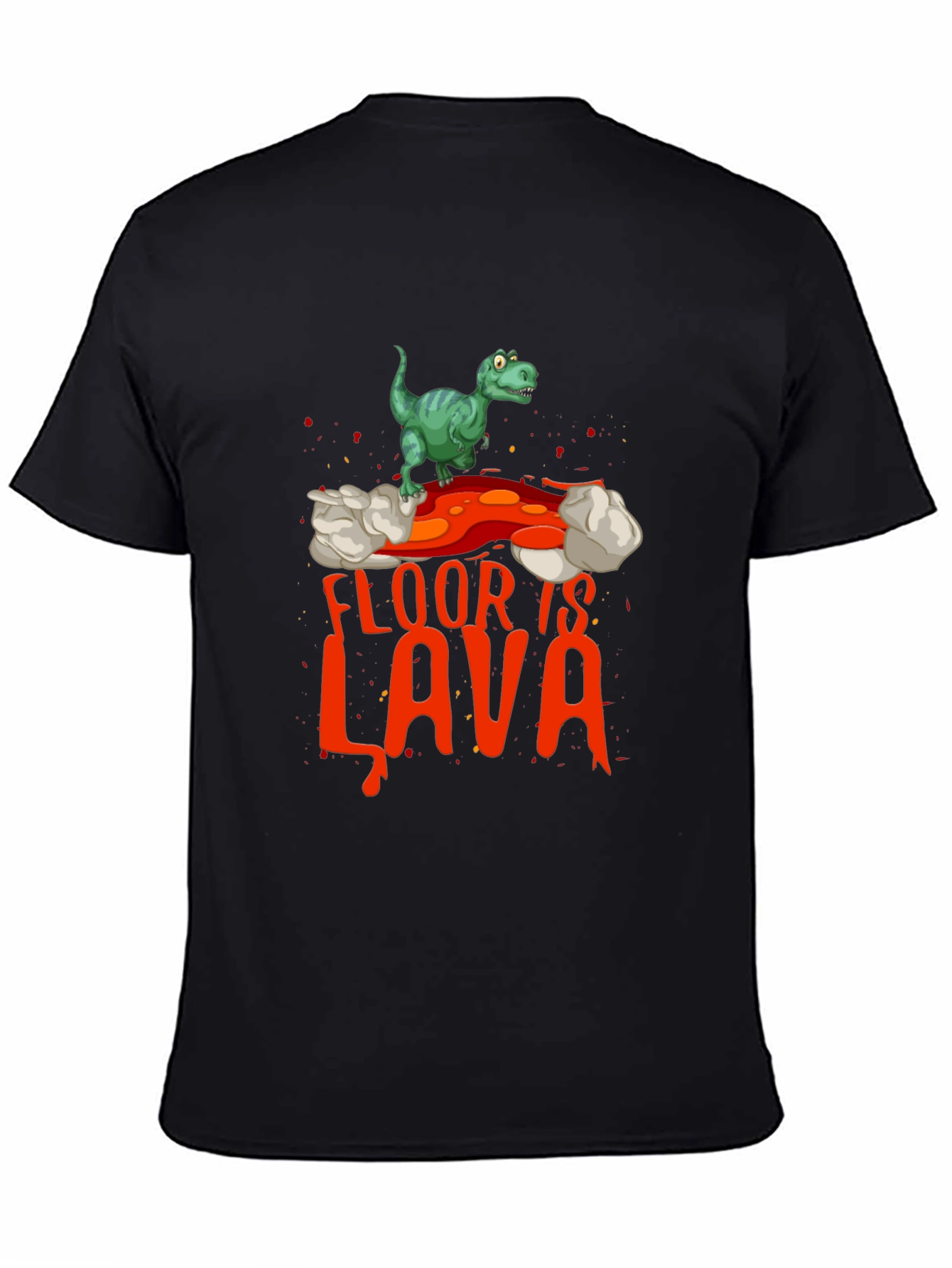 Black Funny 'The Floor is Lava' Dinosaur Graphic Tee view 4