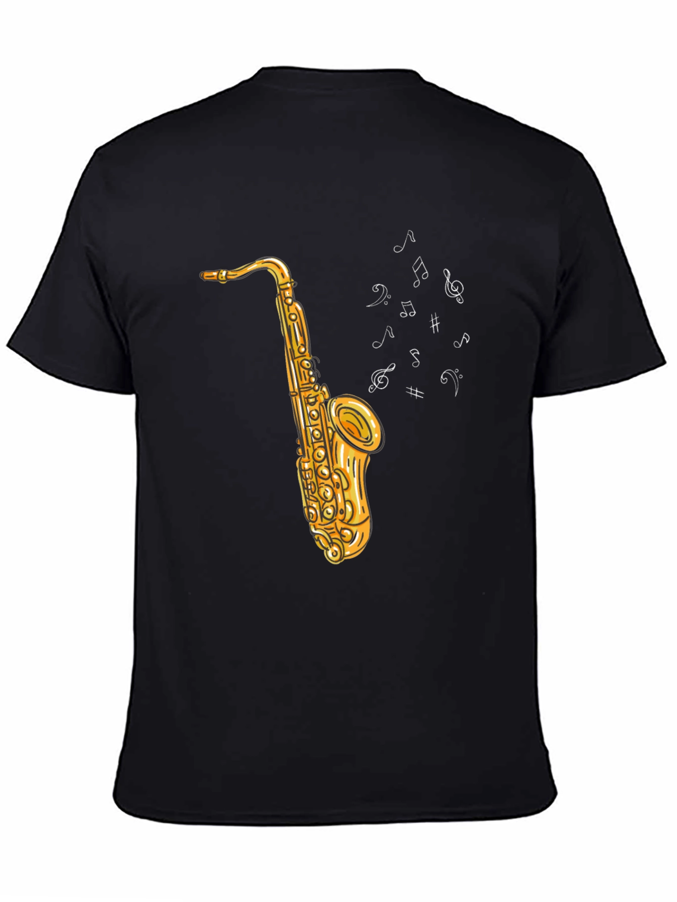 Black Saxophone Graphic Tee - Musical Notes Design view 4