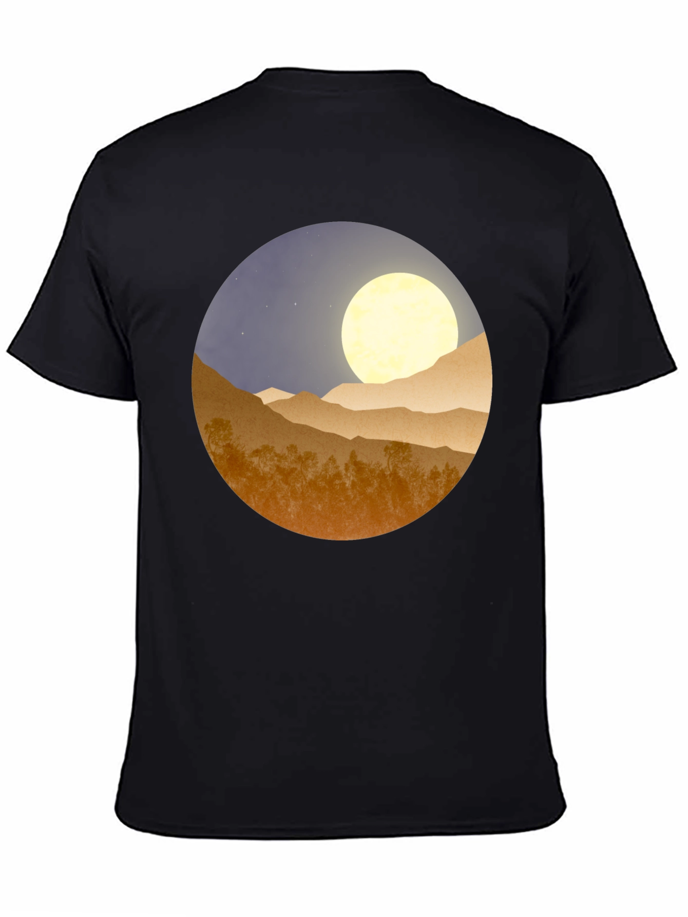Black Moonlit Mountain Graphic Tee - Soft Black Cotton Blend view 4