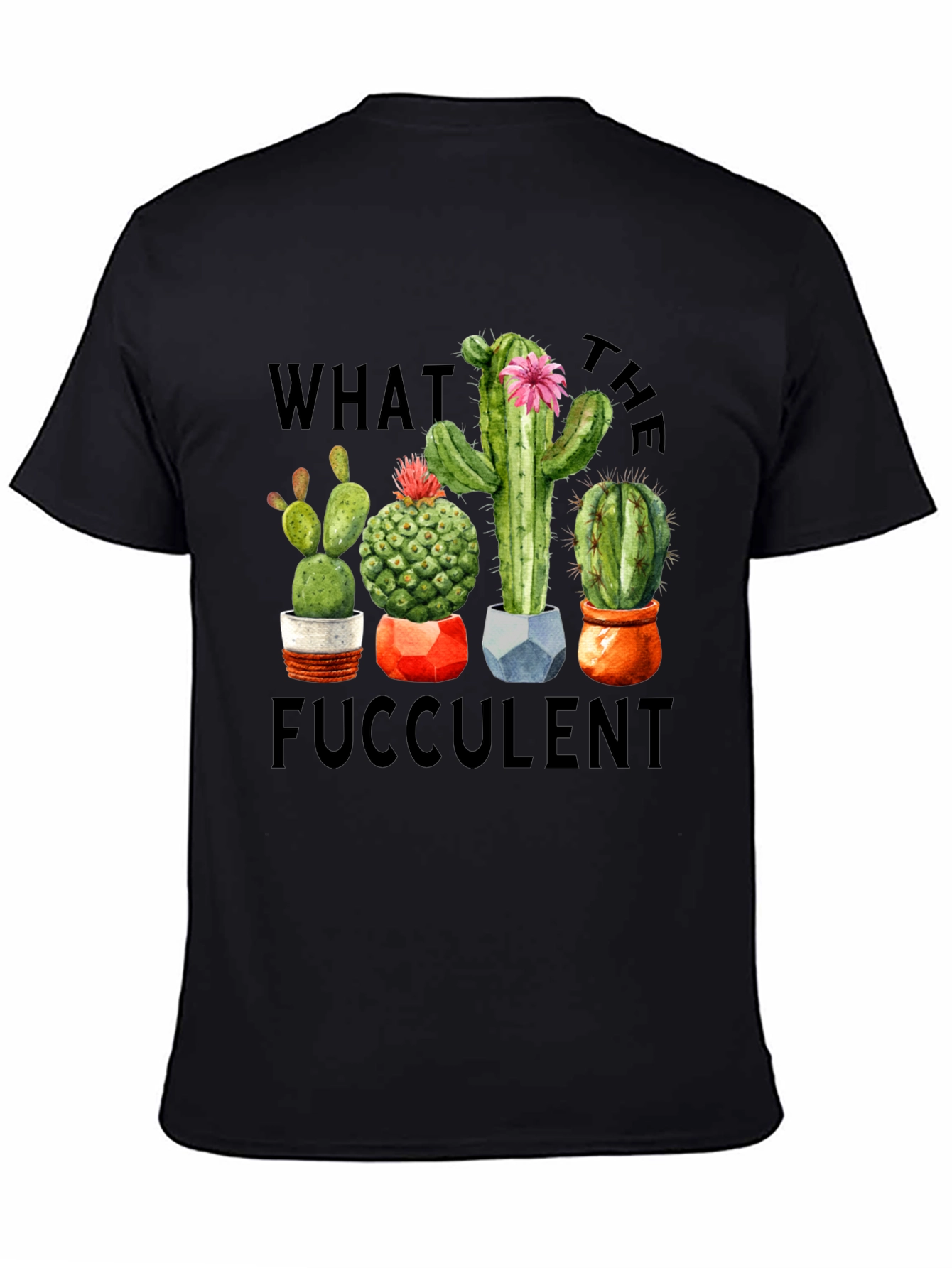 Black "What the Fucculent" Cactus Graphic T-Shirt view 4
