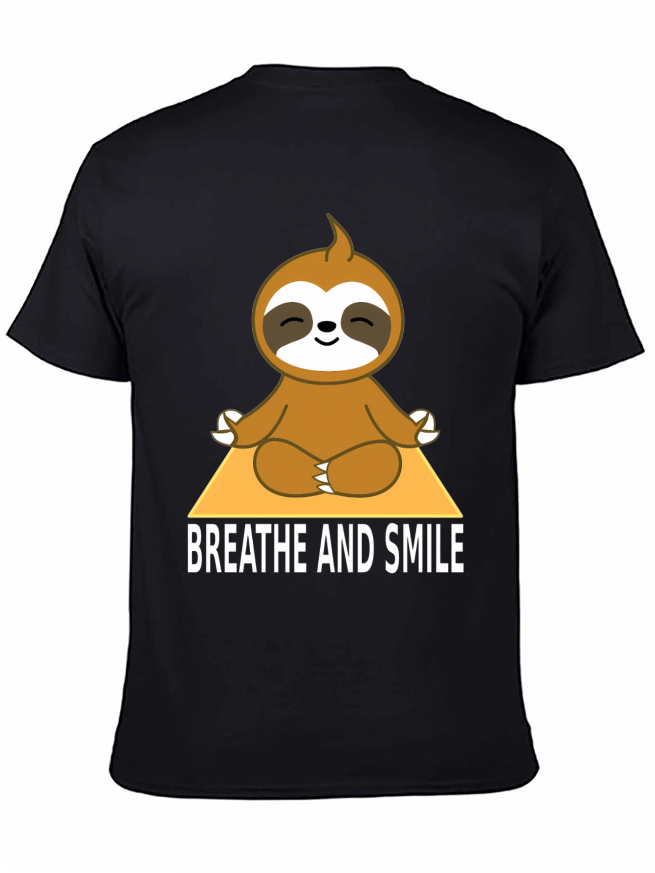 Black Meditating Sloth T-Shirt - Breathe and Smile view 4