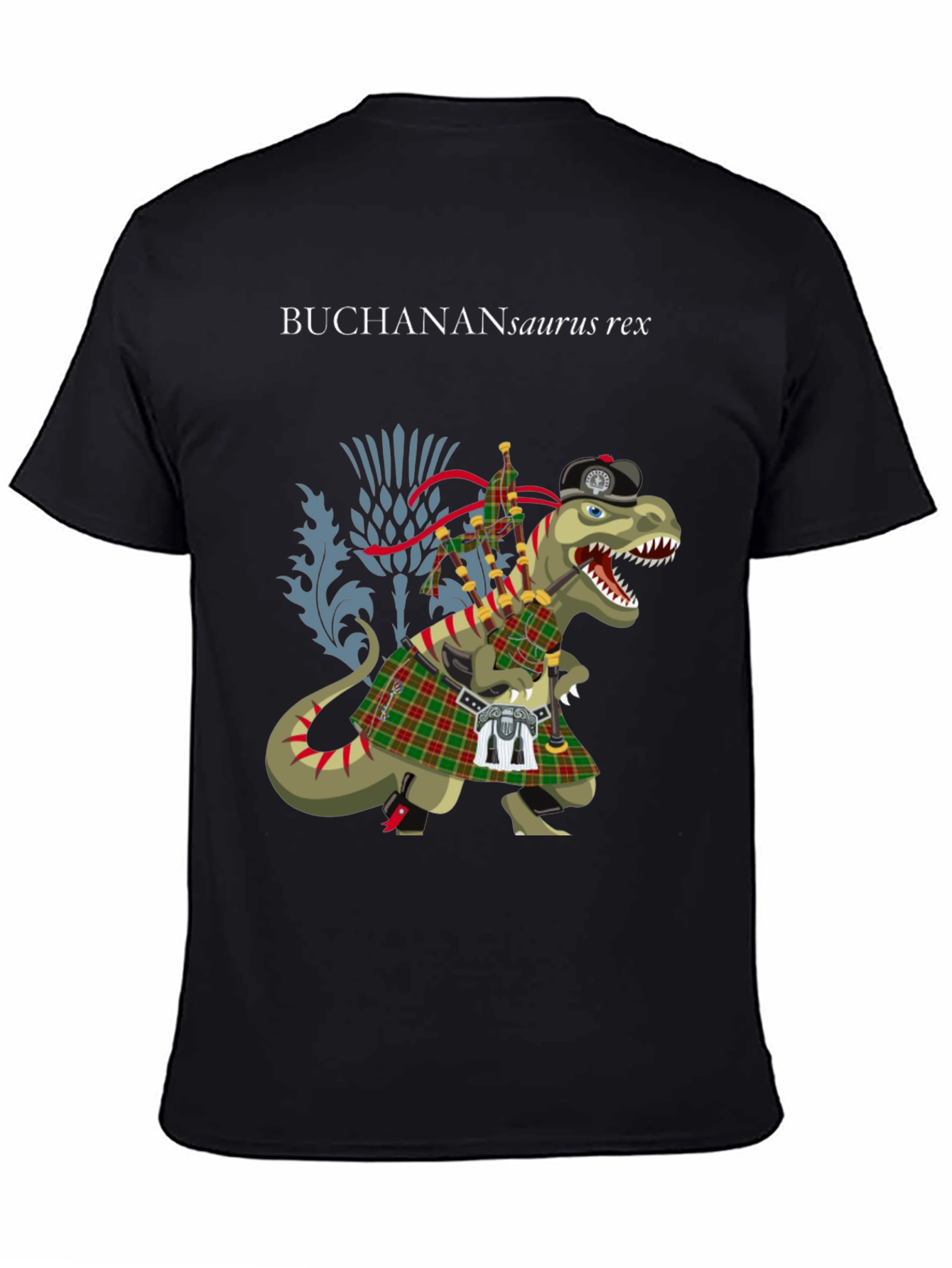 Black Buchanan T-Rex Scottish Kilt T-Shirt view 4