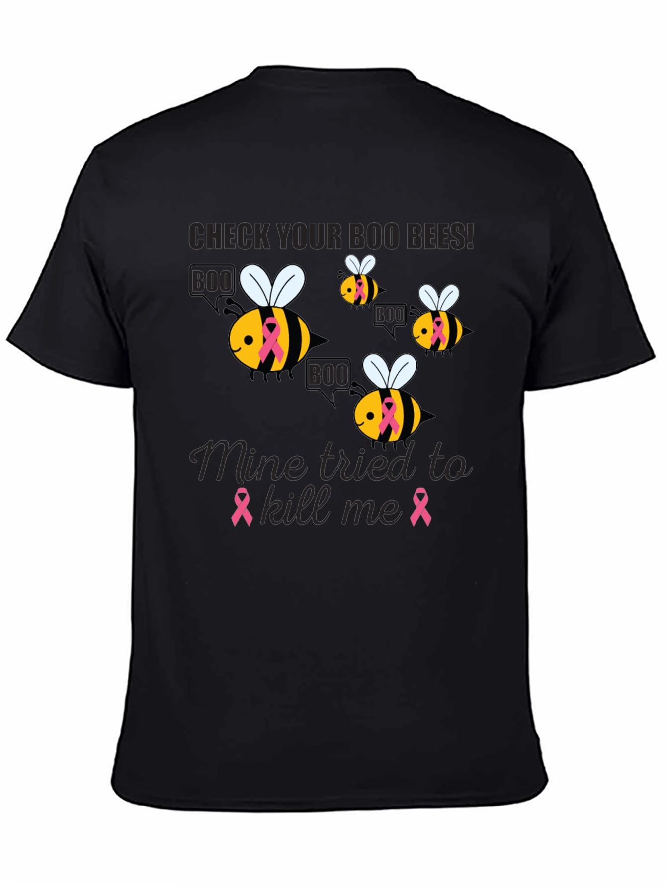 Black Check Your Boo Bees Breast Cancer Awareness T-Shirt view 4