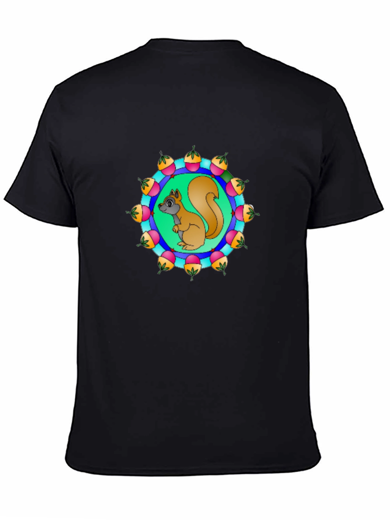 Black Squirrel Acorn Circle T-Shirt - Black Cotton Tee view 4