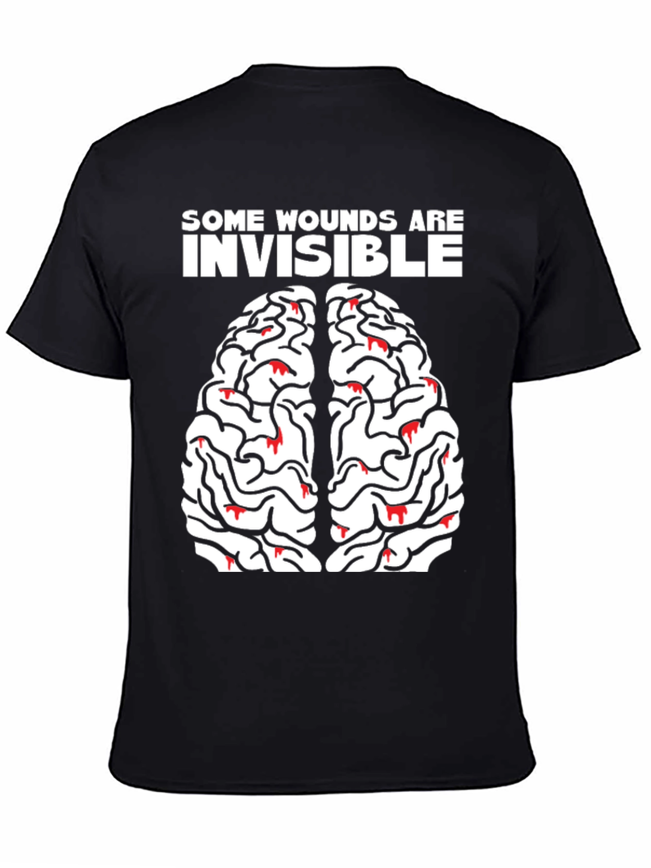 Black Brain Wounds Tee - Mental Health Awareness T-Shirt view 4