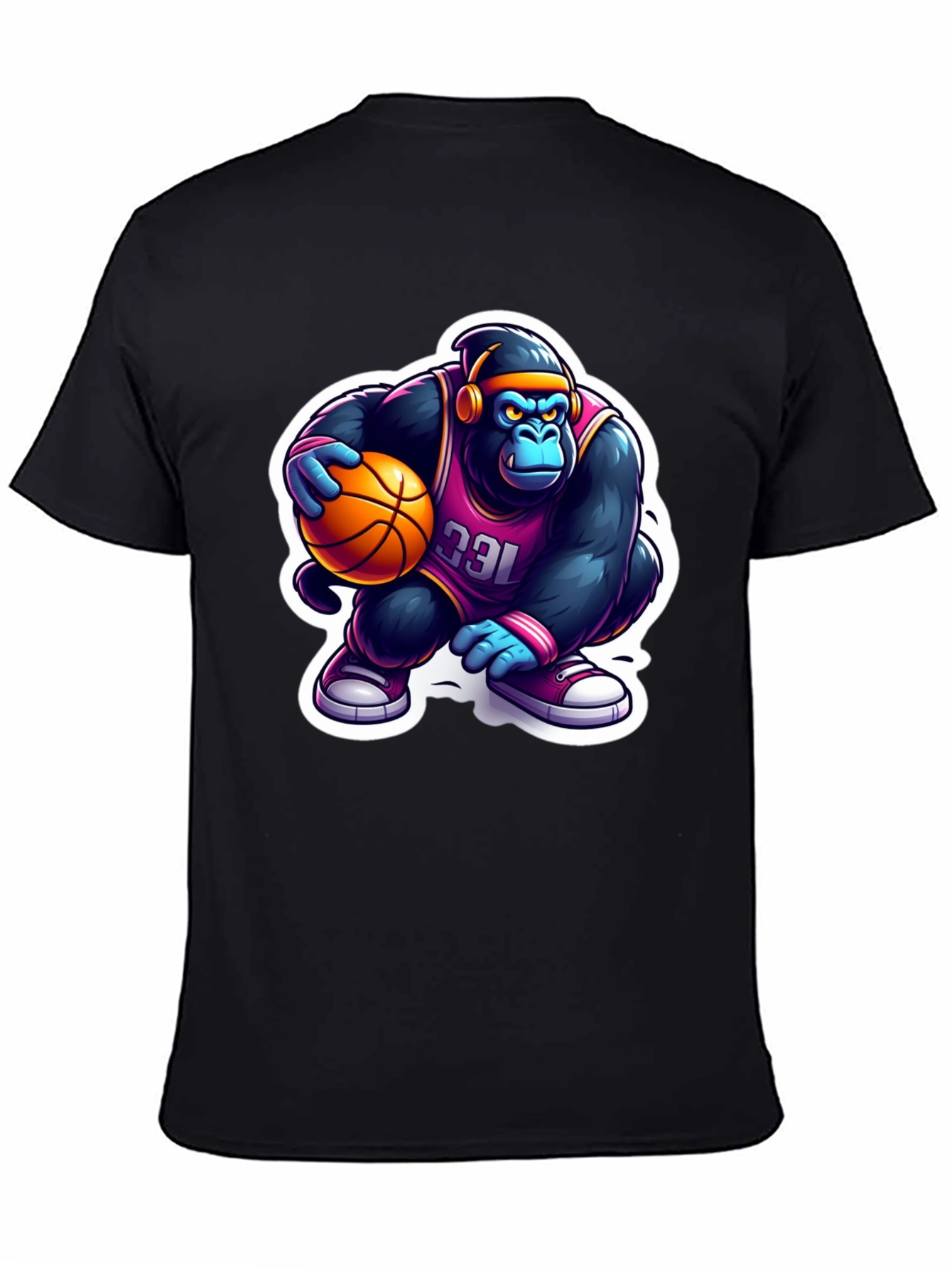 Black Gorilla Basketball T-Shirt - Cool Cartoon Design view 4