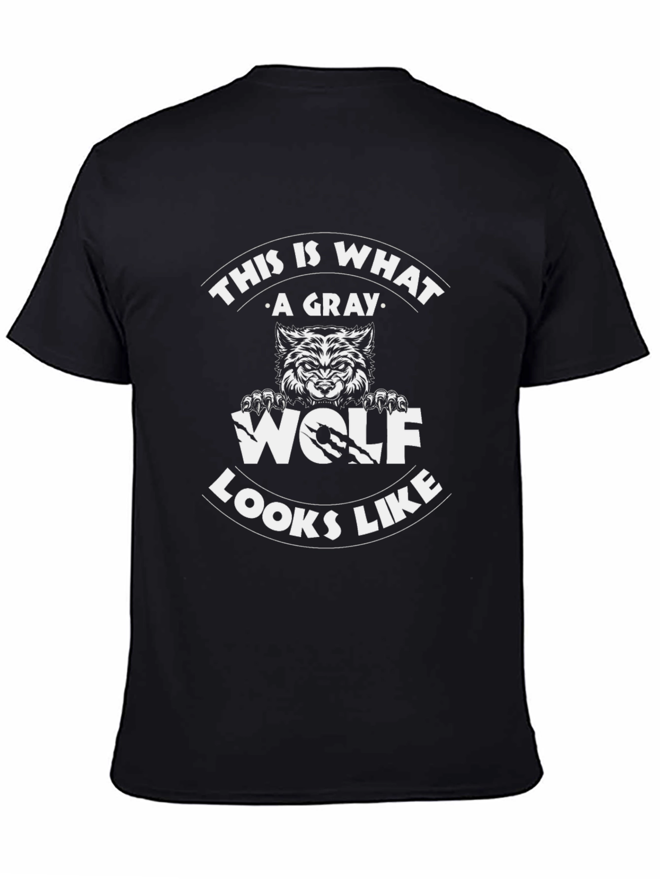 Black Gray Wolf Graphic Print T-Shirt view 4