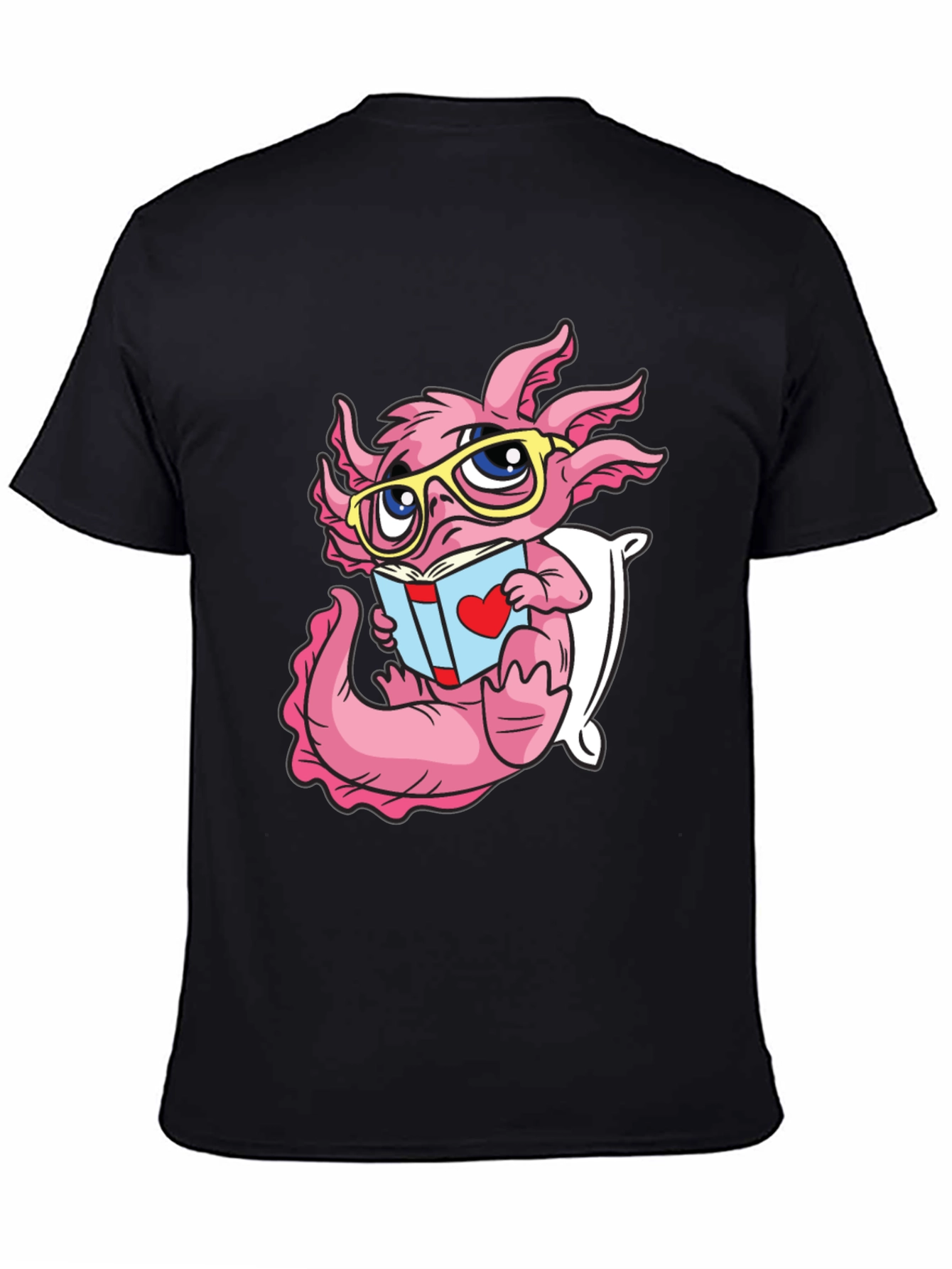 Black Axolotl Reading Book T-Shirt view 4
