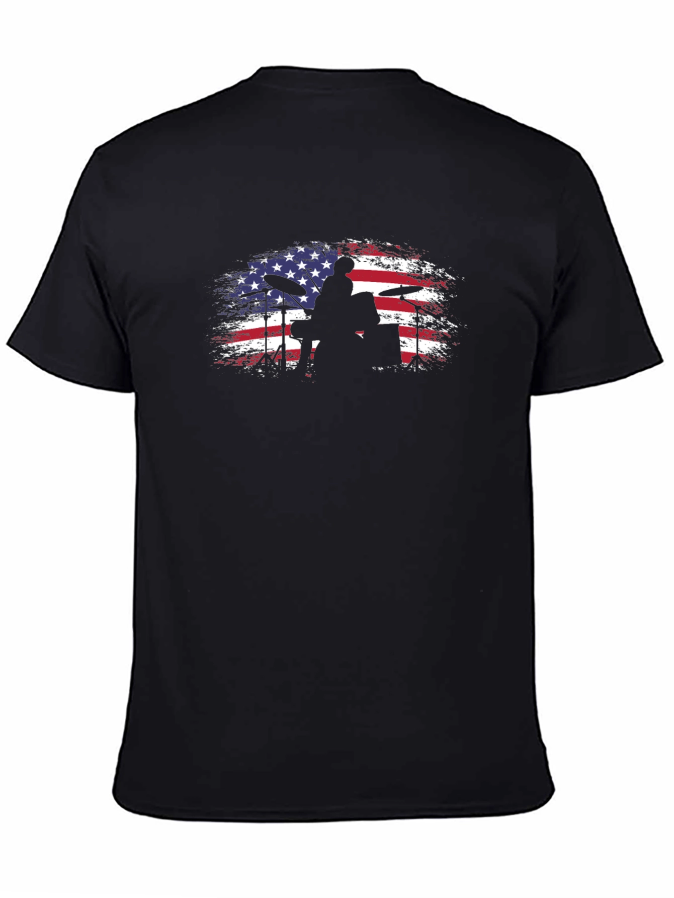 Black American Flag Drummer Black T-Shirt view 4