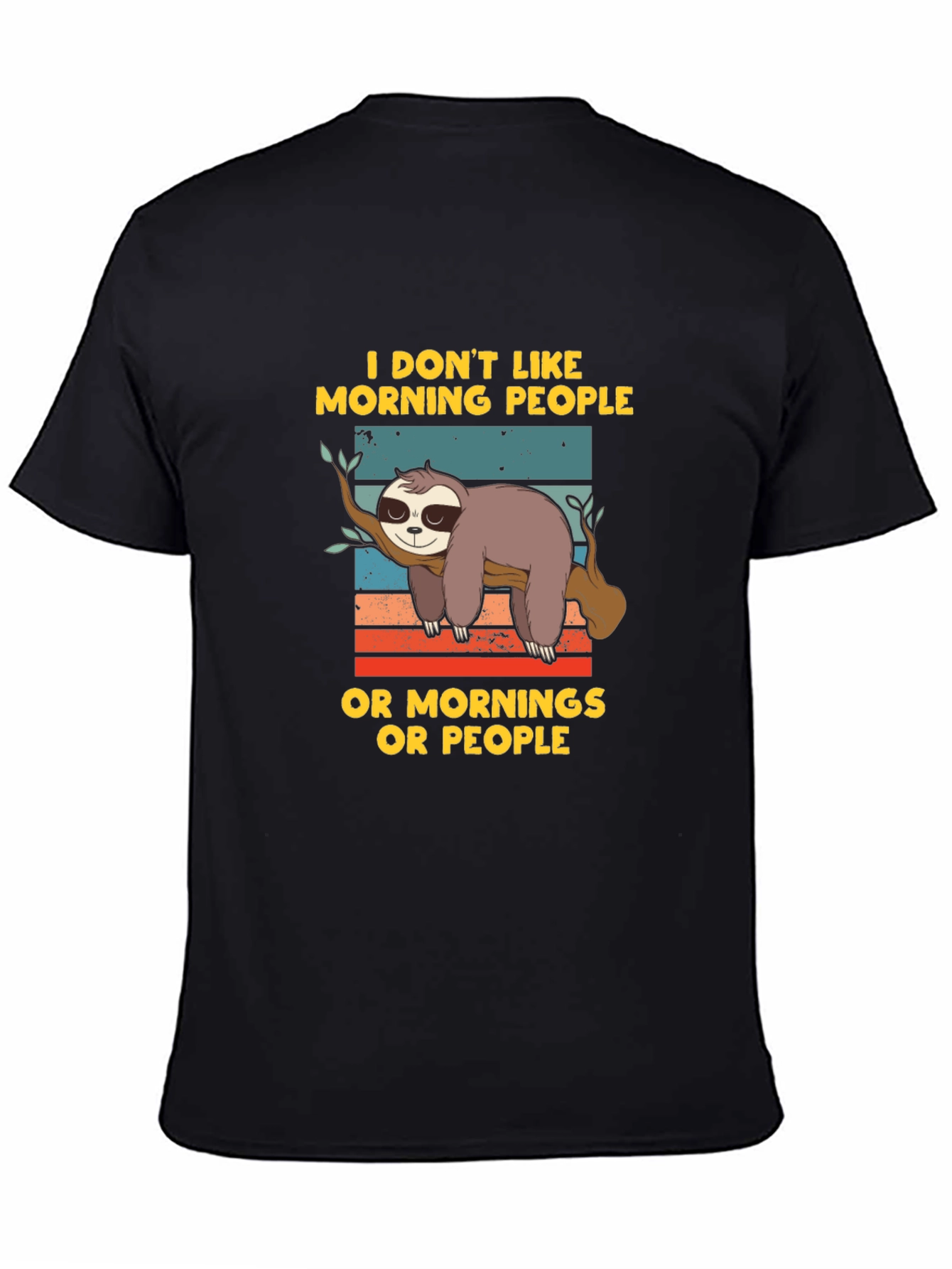 Black Funny Sloth T-Shirt - "I Don't Like Morning People" view 4