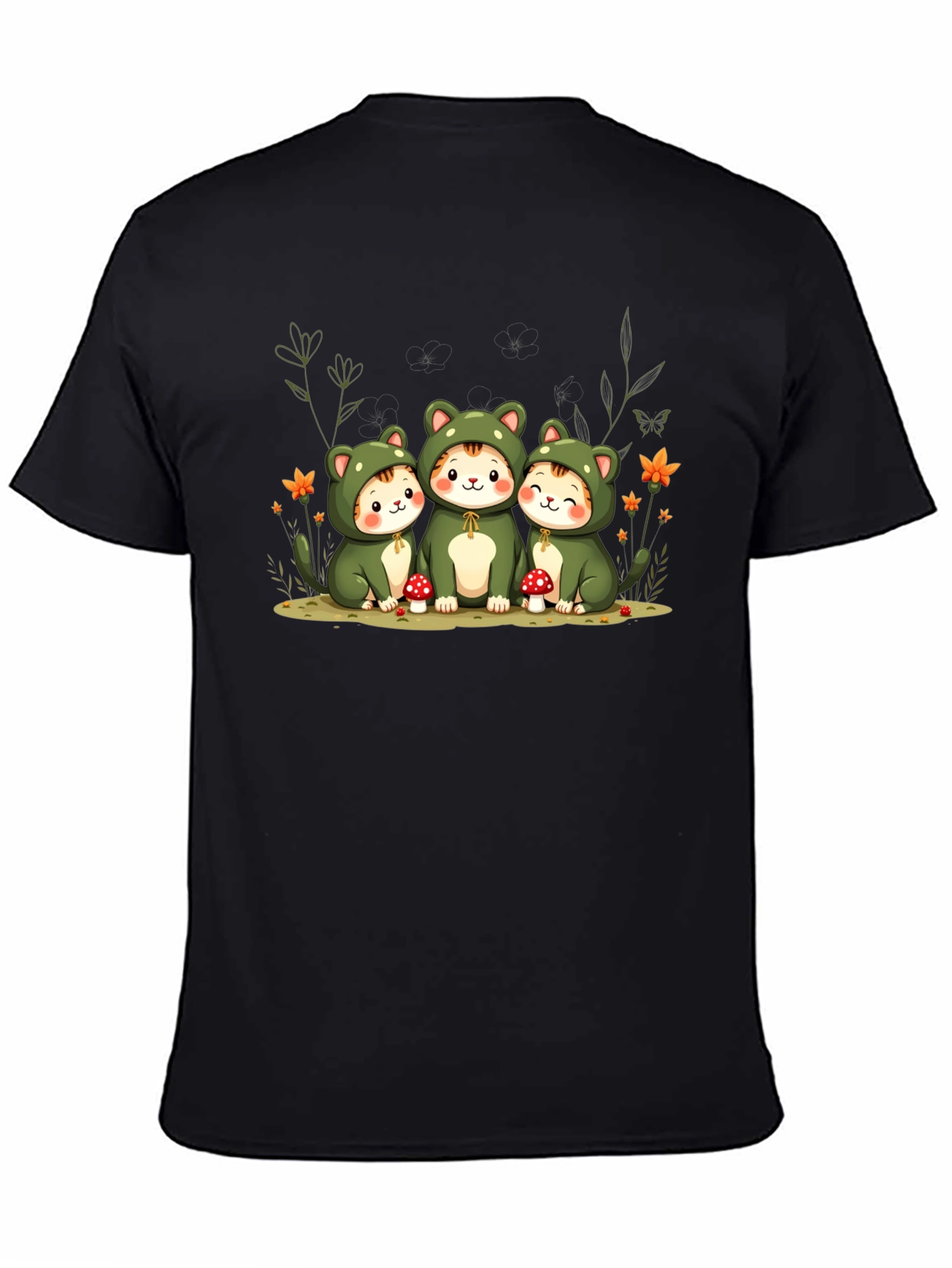 Black Cute Cats in Frog Costumes Black T-Shirt view 4