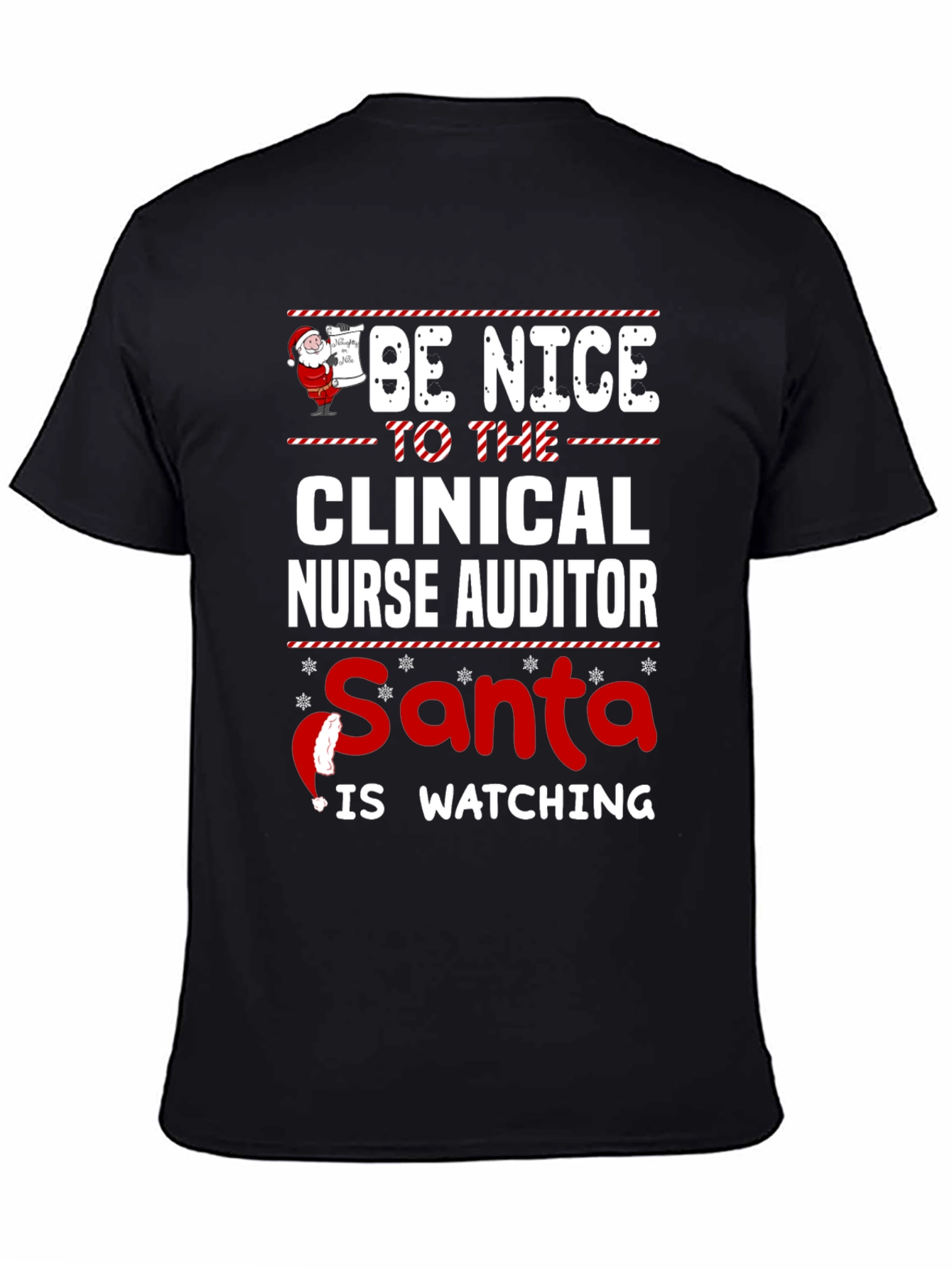 Black Funny Clinical Nurse Auditor Santa Watching Christmas T-Shirt view 4