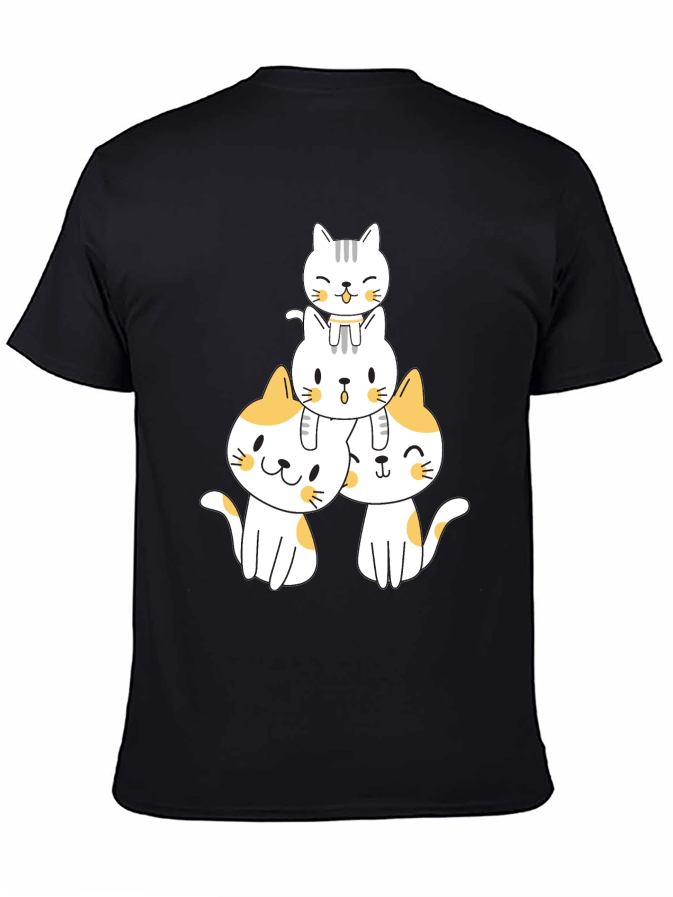 Black Cute Stacked Cats Graphic T-Shirt view 4