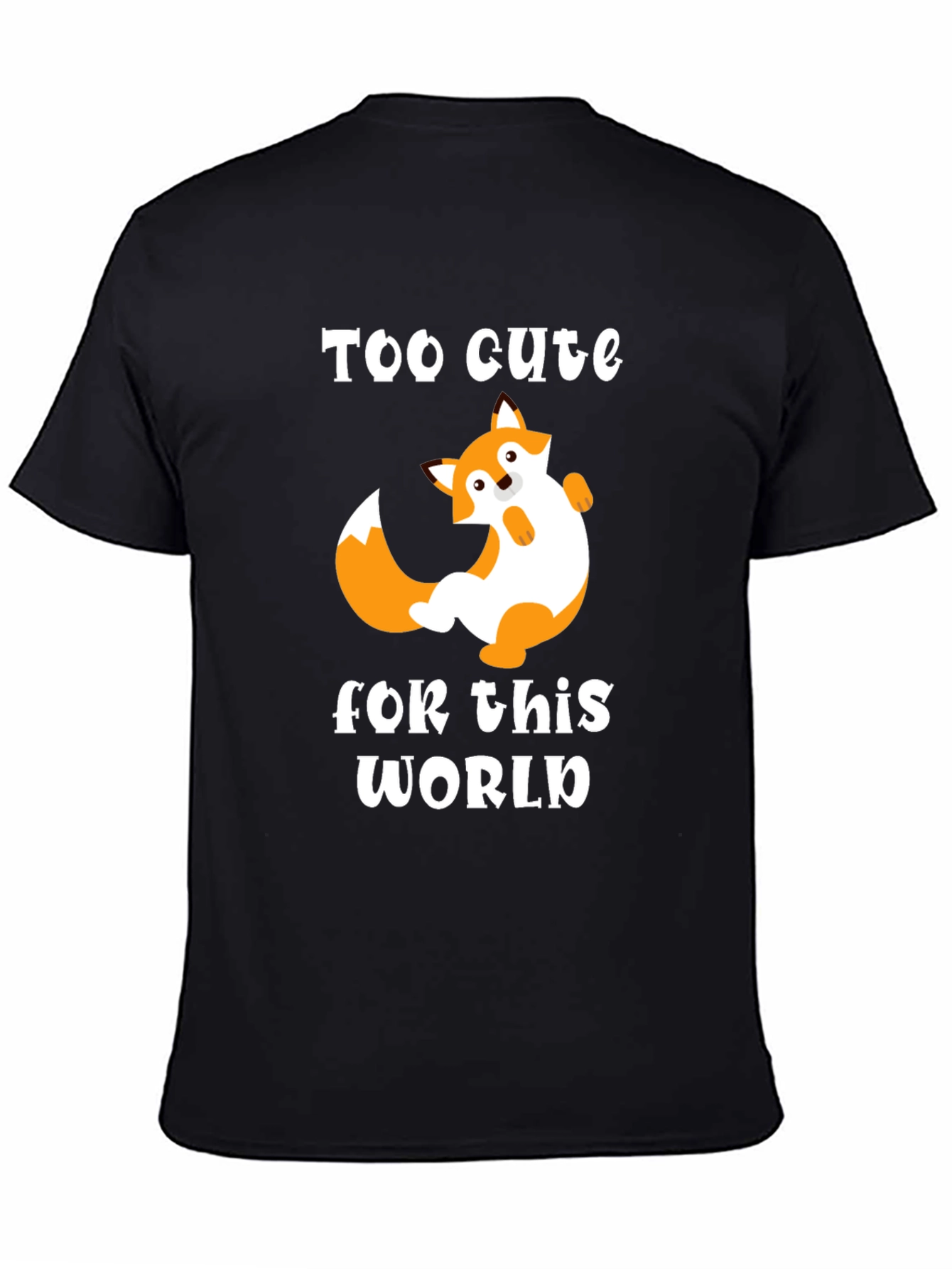 Black Cute Fox Graphic Tee - Too Cute For This World T-Shirt view 4