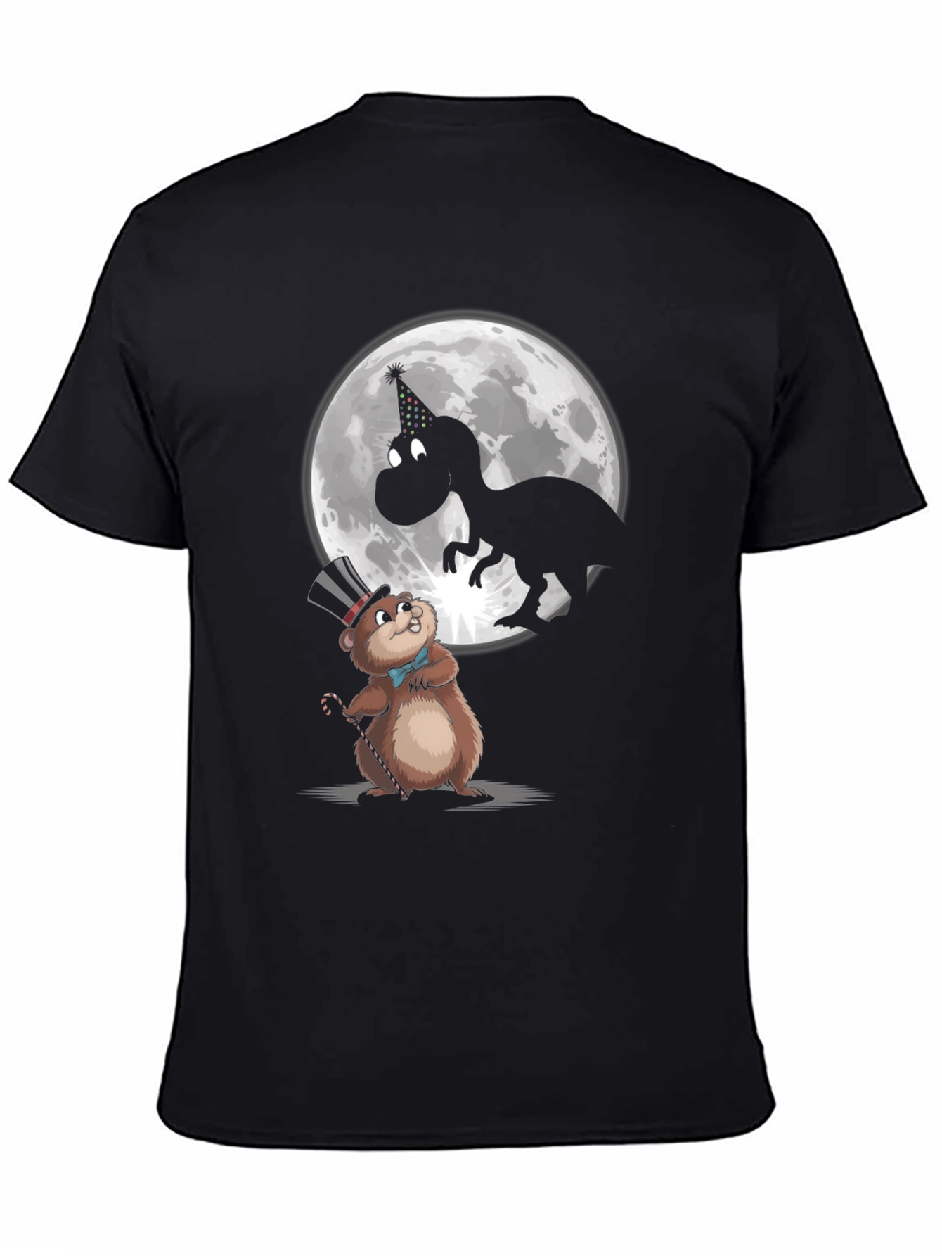 Black Party Animal T-Shirt: Dino & Groundhog view 4