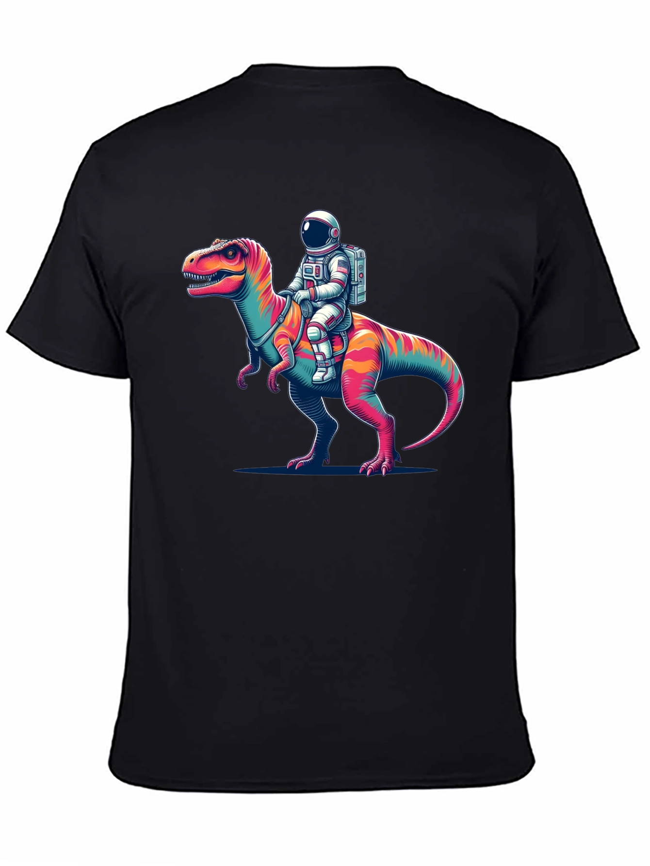 Black Astronaut Riding Dinosaur Graphic Tee view 4