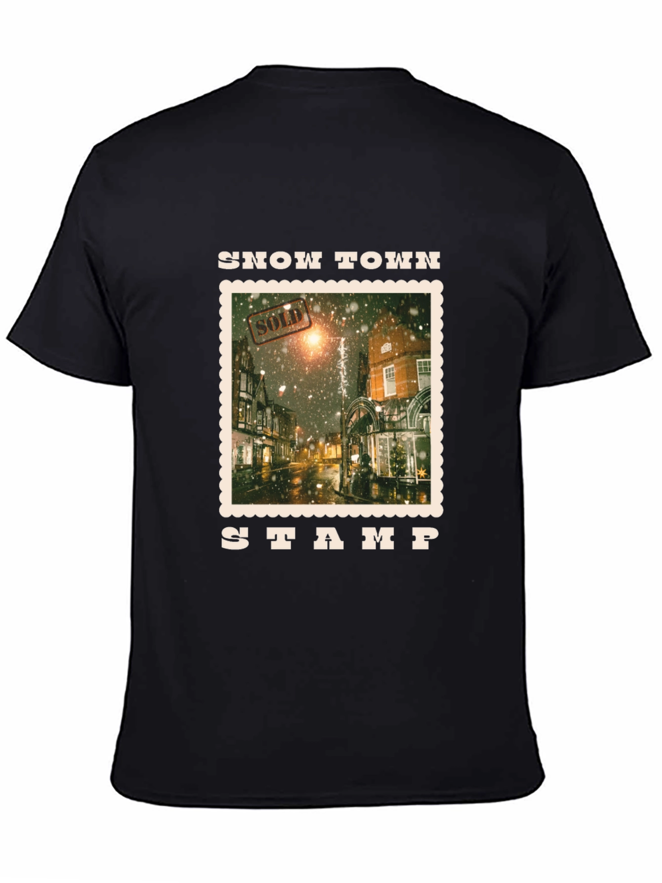 Black Snow Town Stamp Black T-Shirt view 4