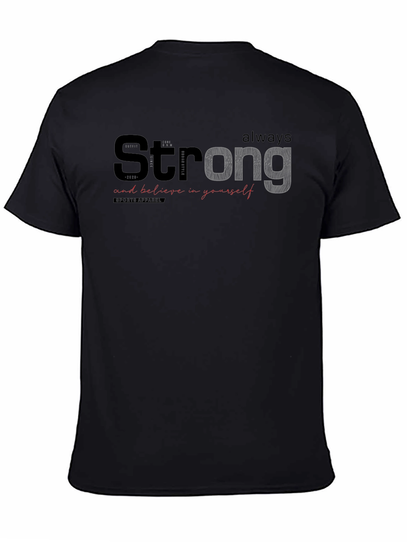 Black Strong Graphic Print Crew Neck T-Shirt view 4