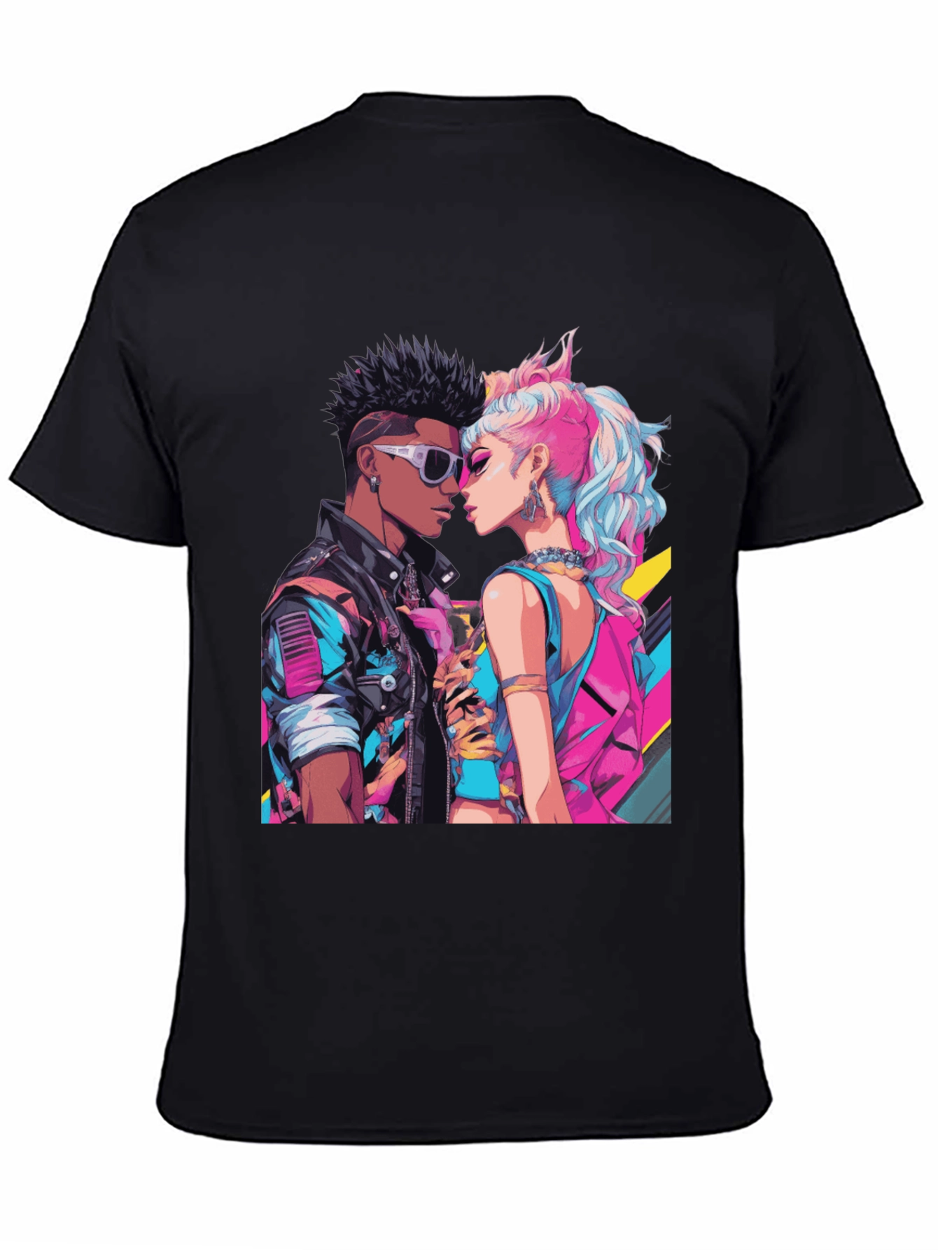 Black Retro Romance Graphic Tee - Cool Couple T-Shirt view 4