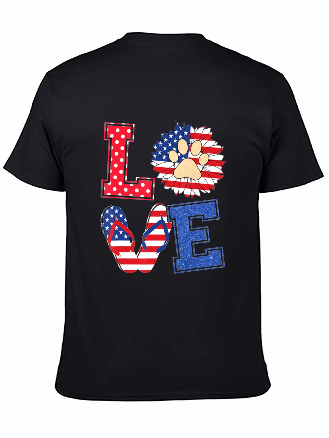 Patriotic LOVE T-Shirt, Paw Print, Flip Flops, USA Flag - 4