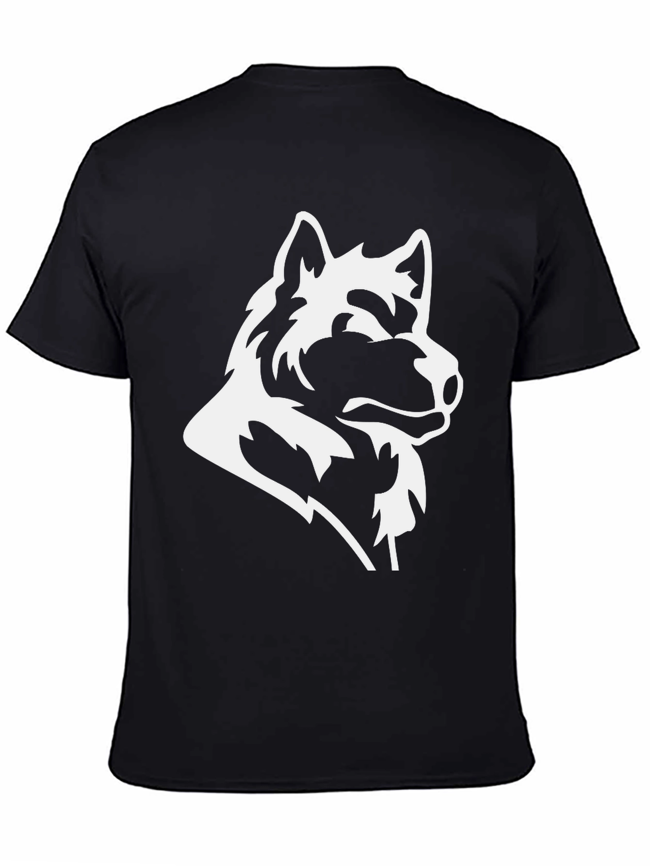 Black Black T-Shirt with White Wolf Graphic view 4