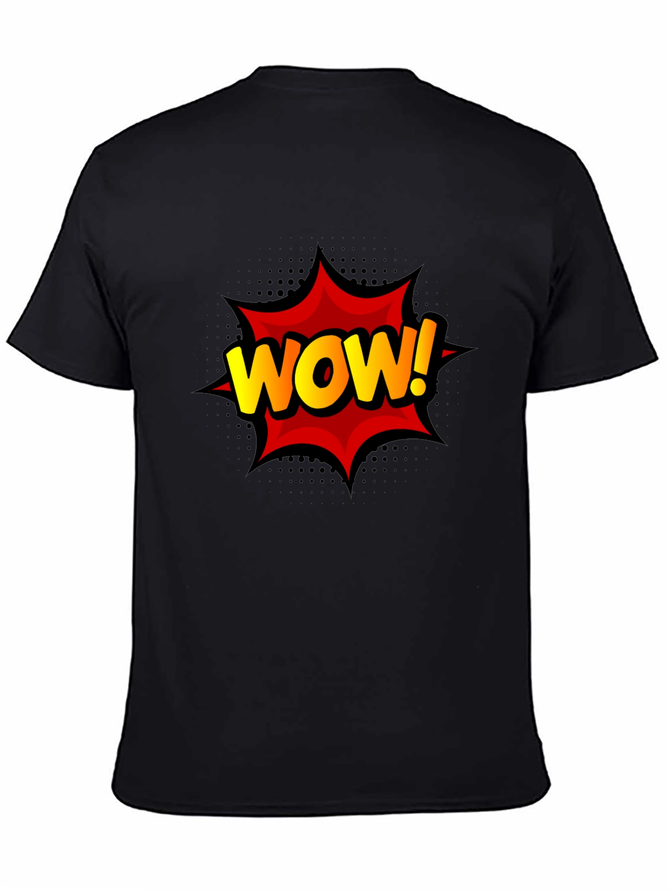 Black WOW! Graphic Print Tee - Black Cotton T-Shirt view 4