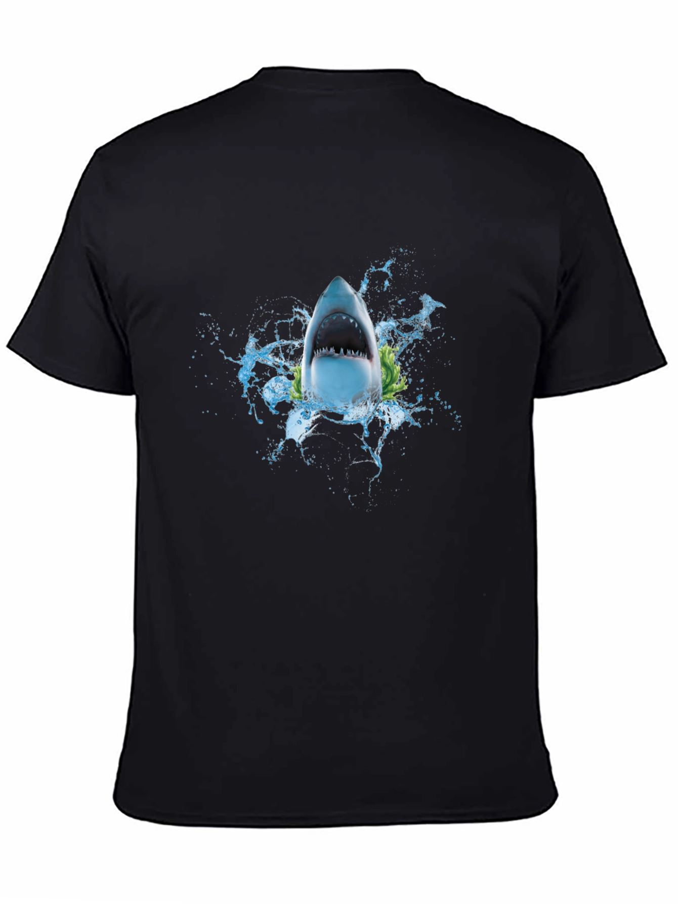 Black Shark Attack Graphic Tee - Black Cotton T-Shirt view 4