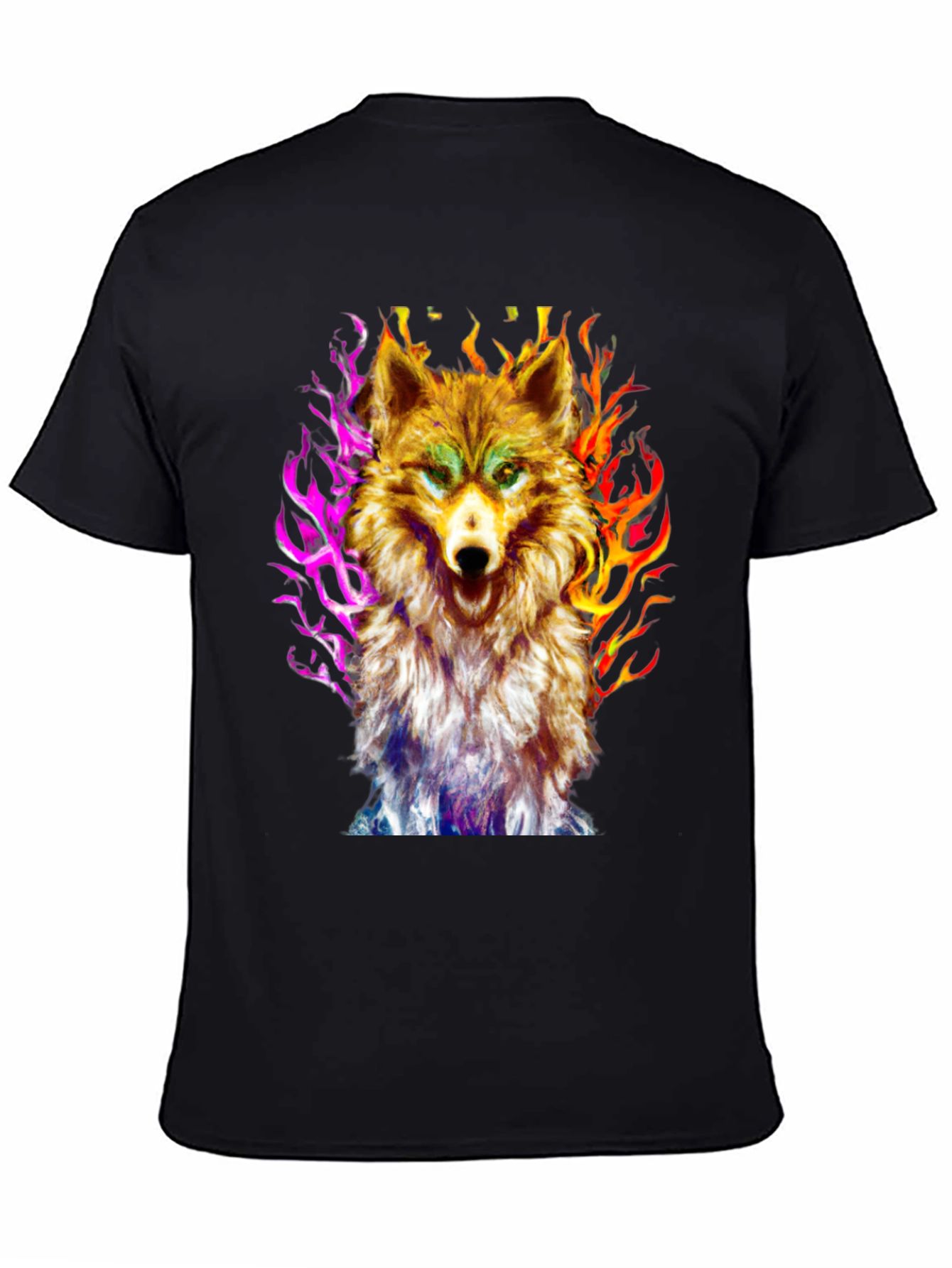 Black Fiery Wolf Graphic Tee - Black Cotton view 4