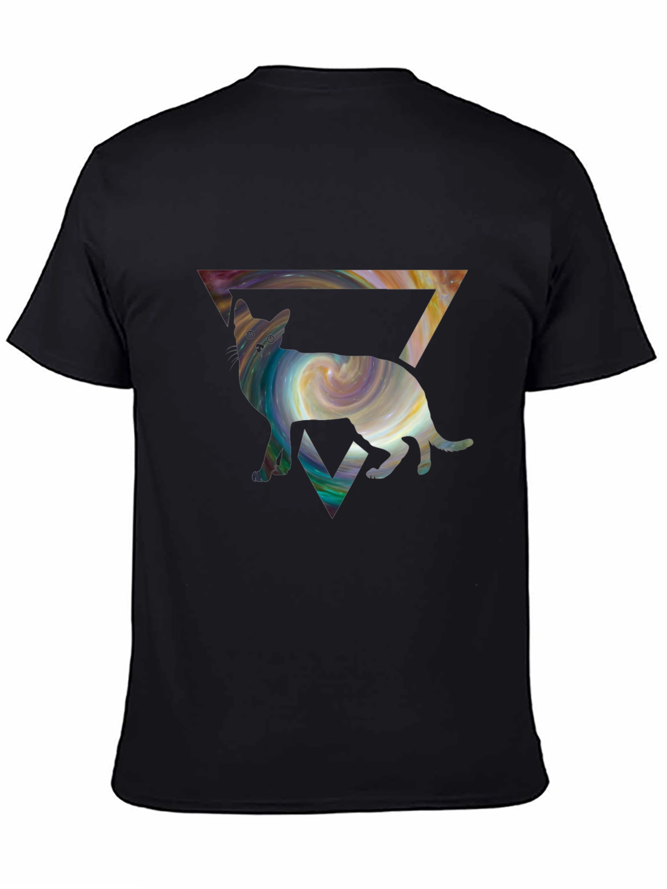 Black Cosmic Cat Triangle T-Shirt - Unique Graphic Tee view 4