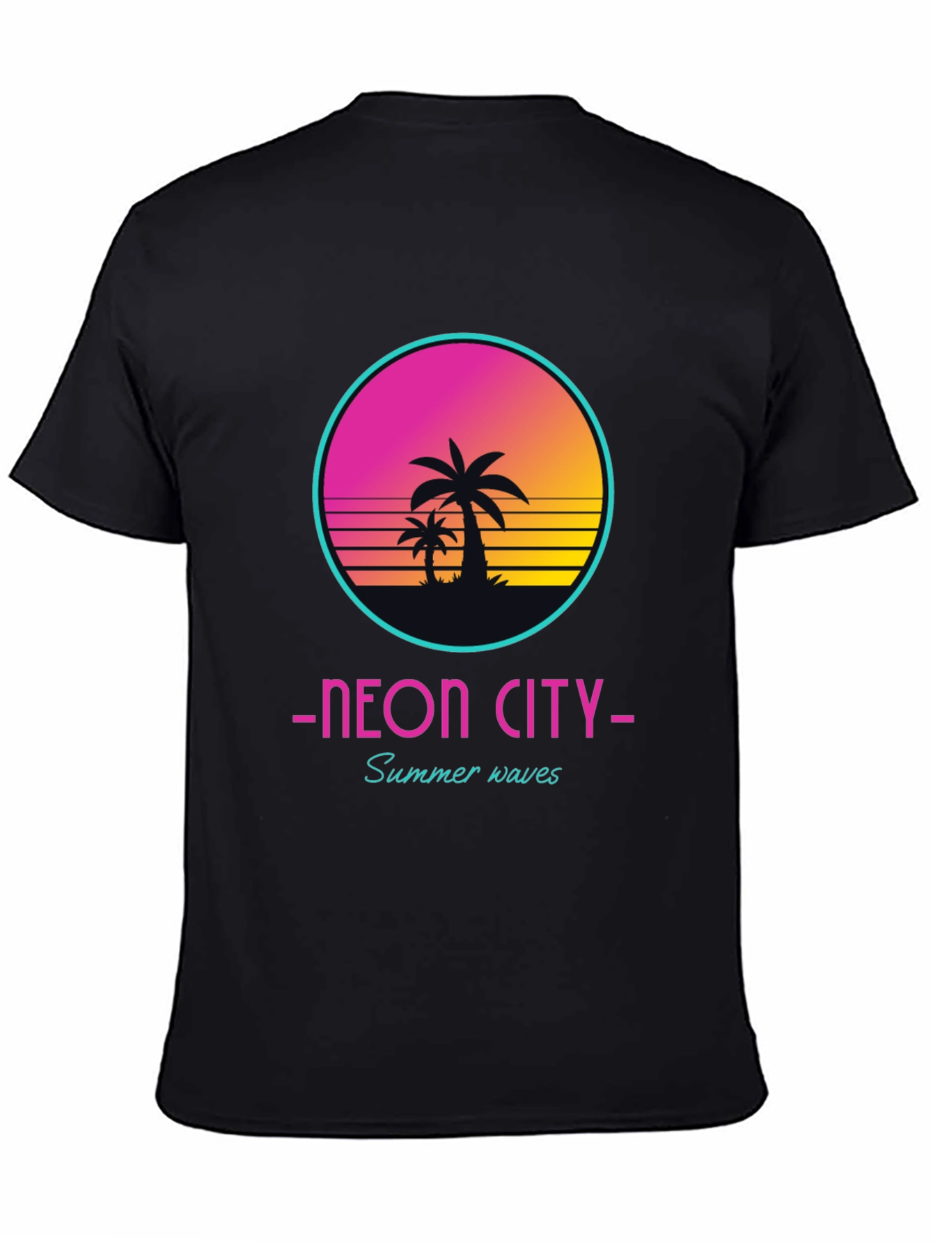 Black Neon City Summer Waves Graphic Tee view 4